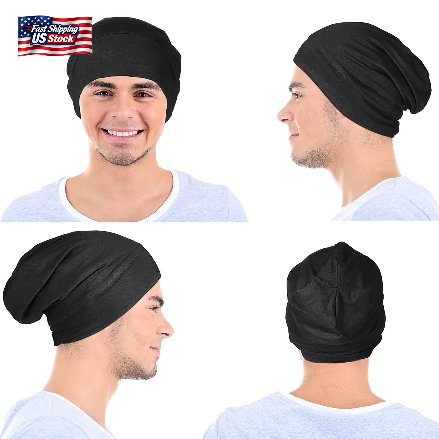 Geyoga 2 Pcs Silk Satin Bonnet for Sleeping Men Silk Satin Beanie with Adjustabl