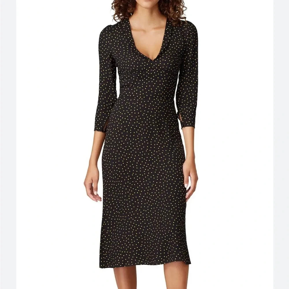 New, REFORMATION Mabel Dress in Micro Dot in Black Sz 8 #MD1948