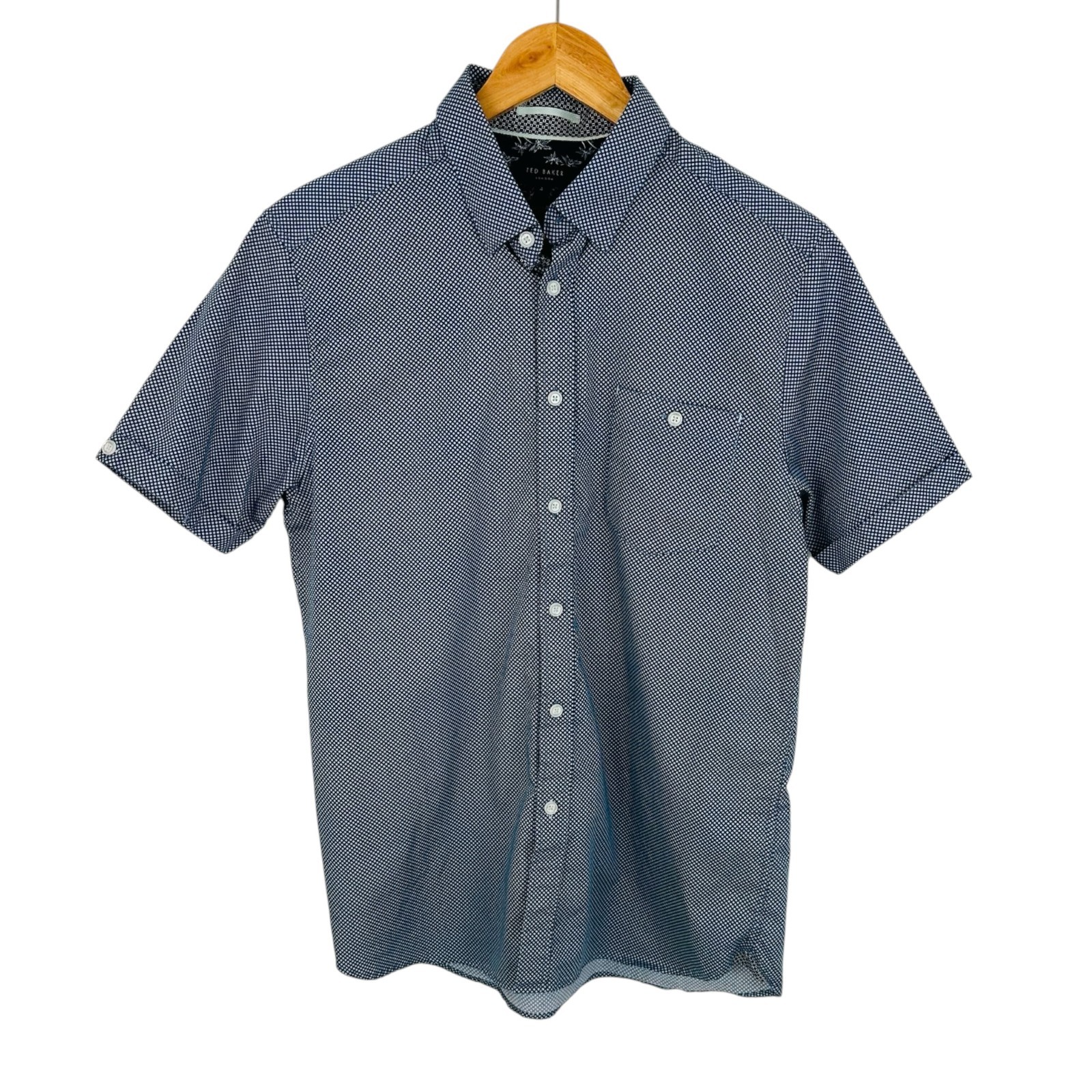 Ted Baker London Men’s Size L Geo Print Short Sleeve Blue Shirt
