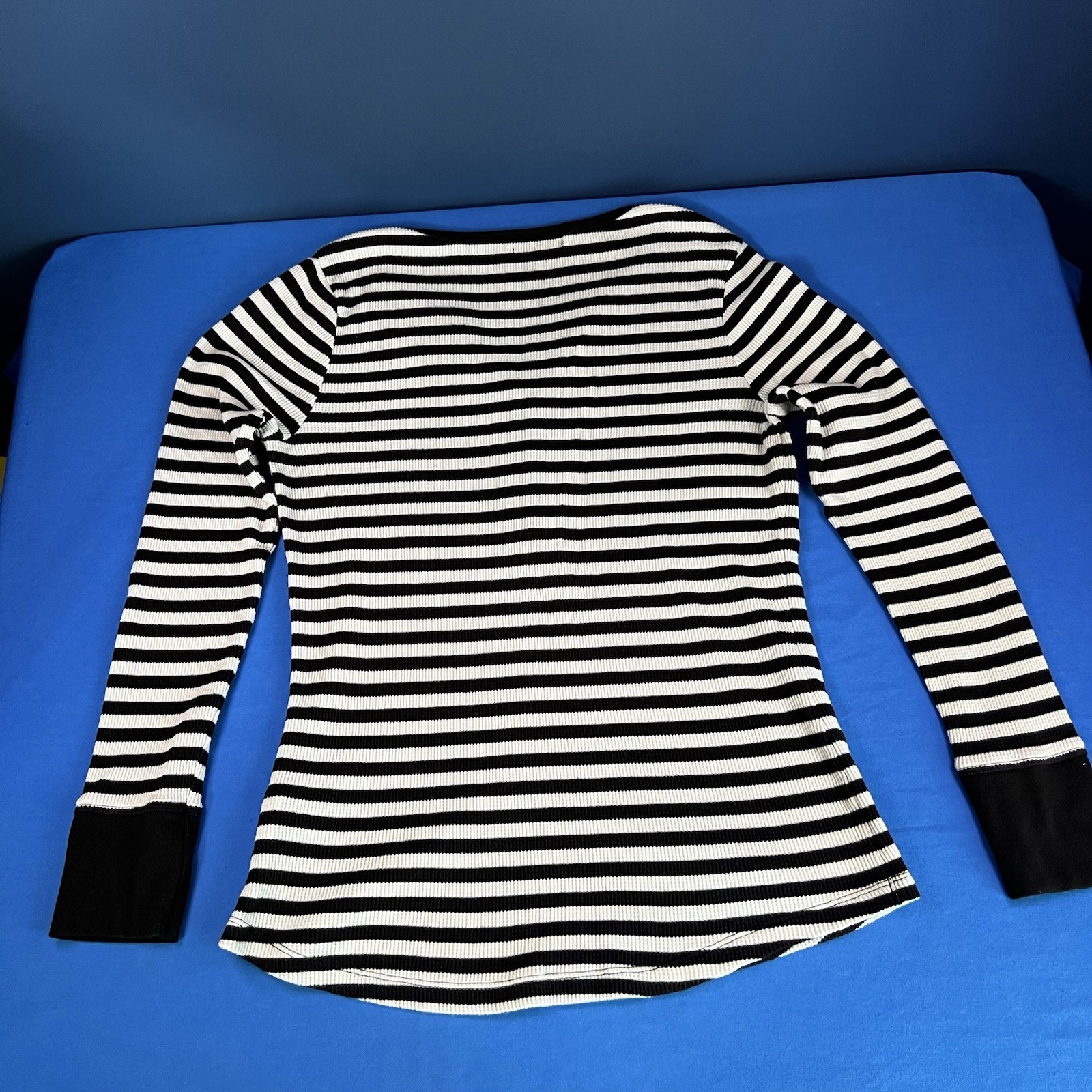 Faded Glory 2 Black and White Striped & Black Long Sleeve Shirts L