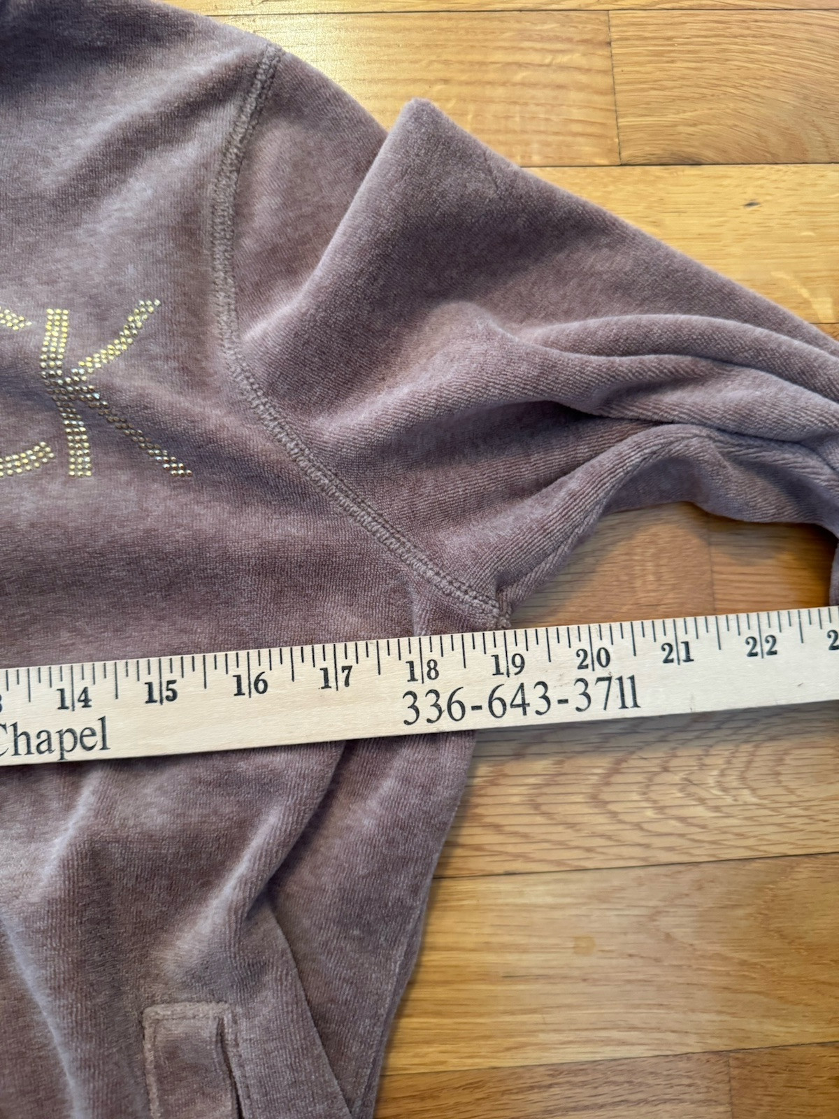 Calvin Klein Womens Velour Hoodie M Brown Rhinestone Logo Zip Up Jacket Soft