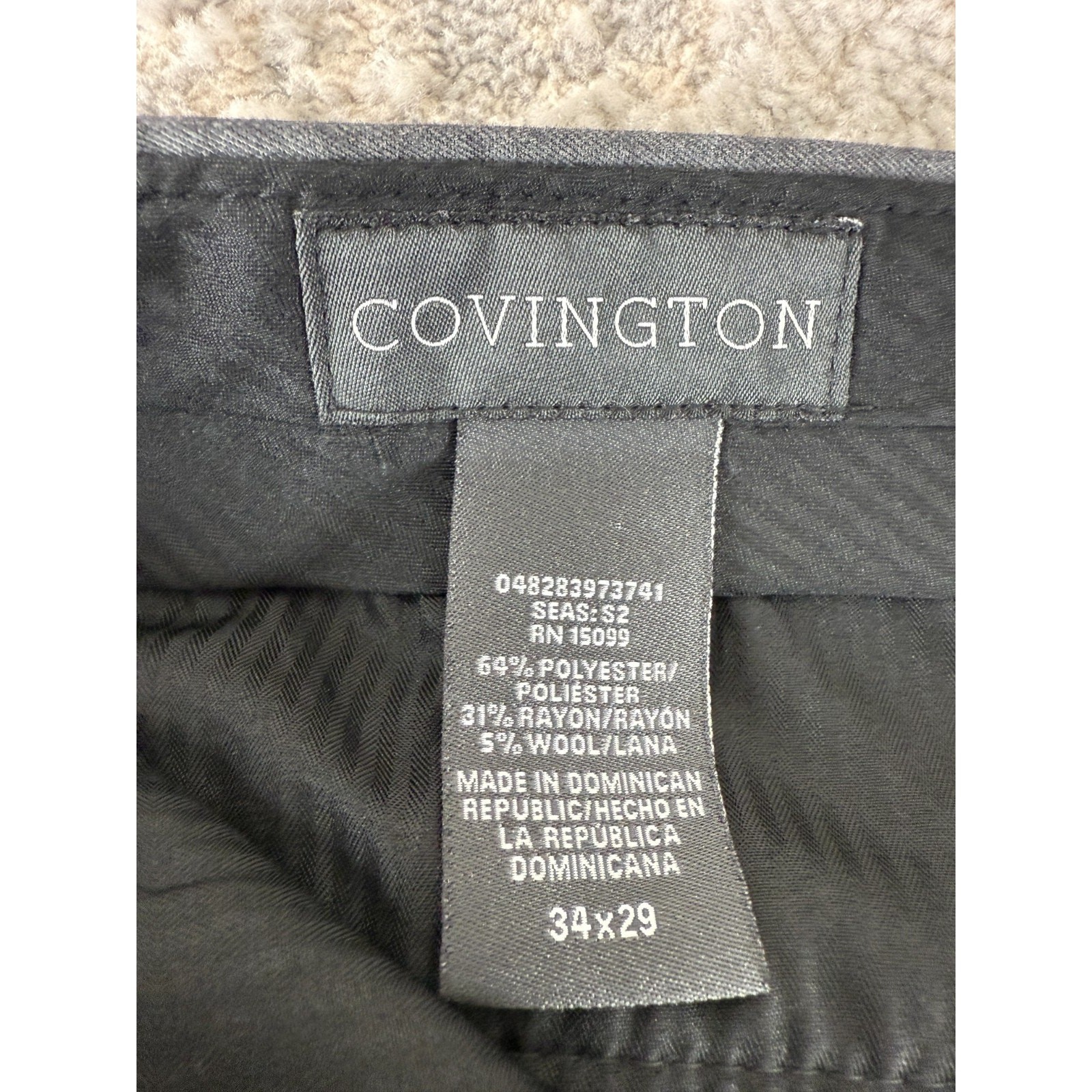 Covington Size 34×29 Career Flat Front Dress Pants Wool Button Zip Straight Leg