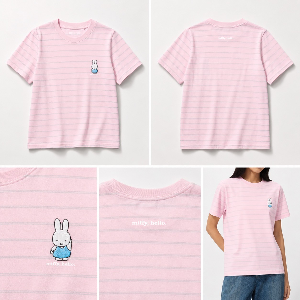 Uniqlo Miffy in Bloom UT darkgrey border pinkborder ivory white cute design