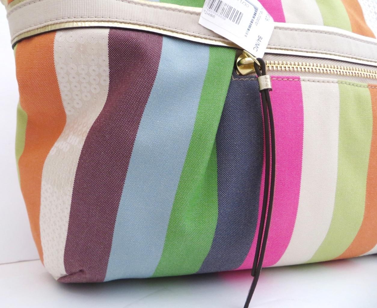 New Coach Legacy Striped Pink Green Blue Sequined Rocker Purse Crossbody RARE!