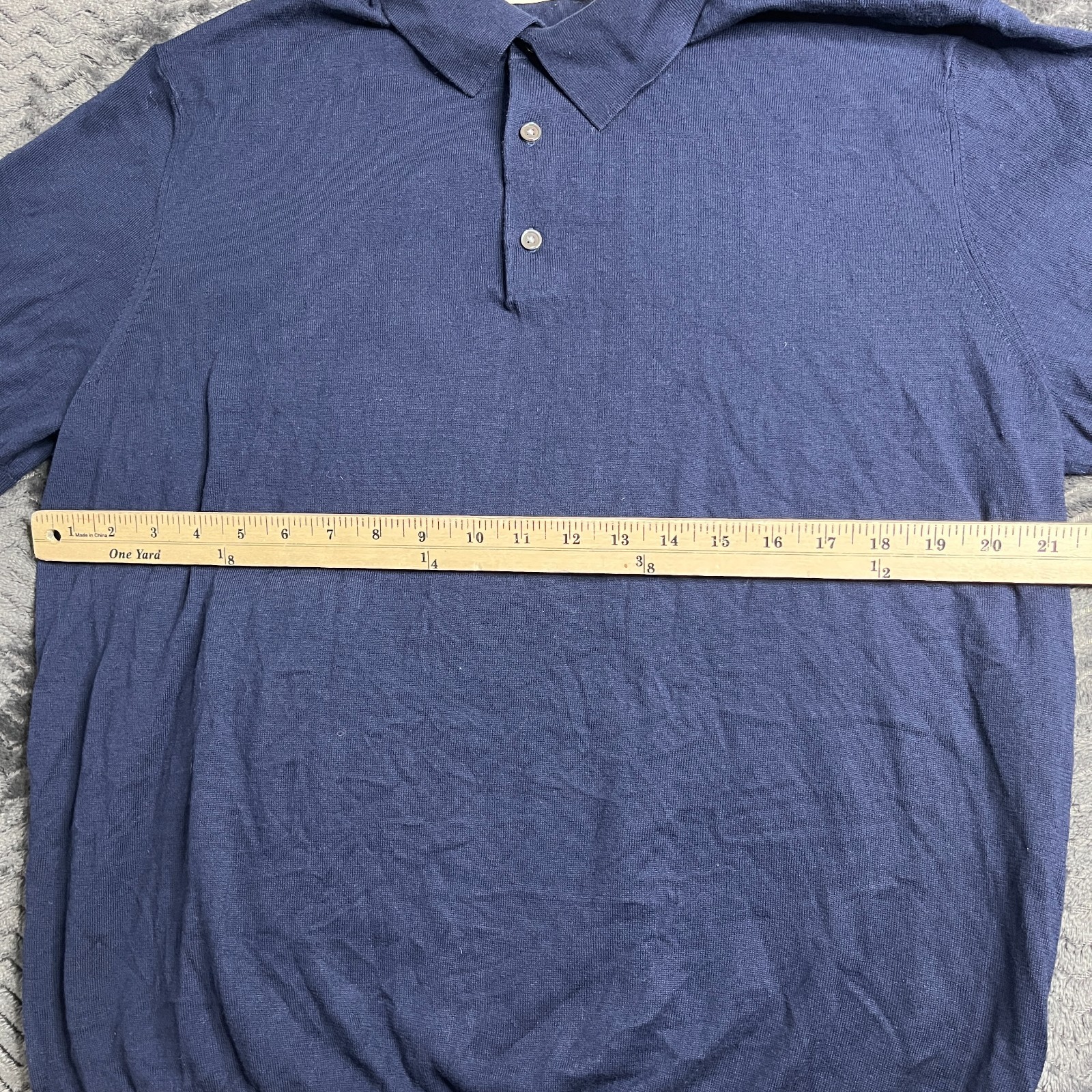 Buck Mason Avalon Knit Polo Mens Size L Washed Navy Ribbed Collar