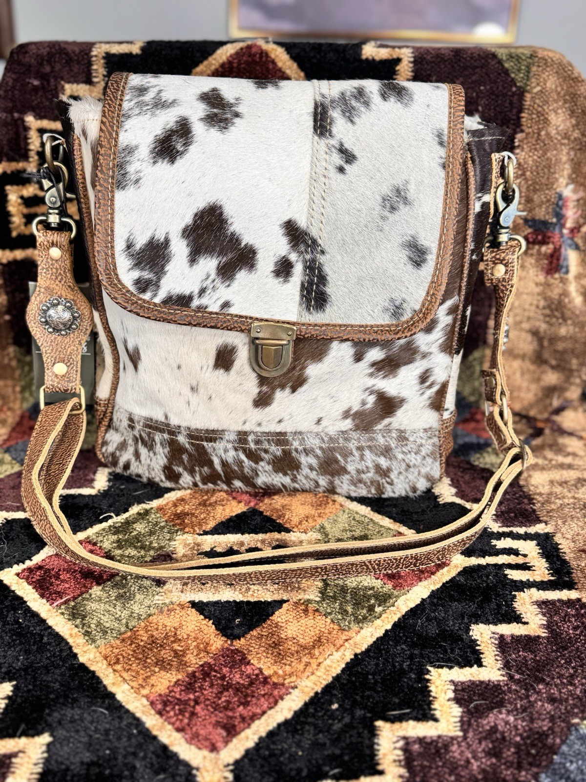 Myra Bag Cowhide Crossbody Zip Push Lock Adjustable Strap