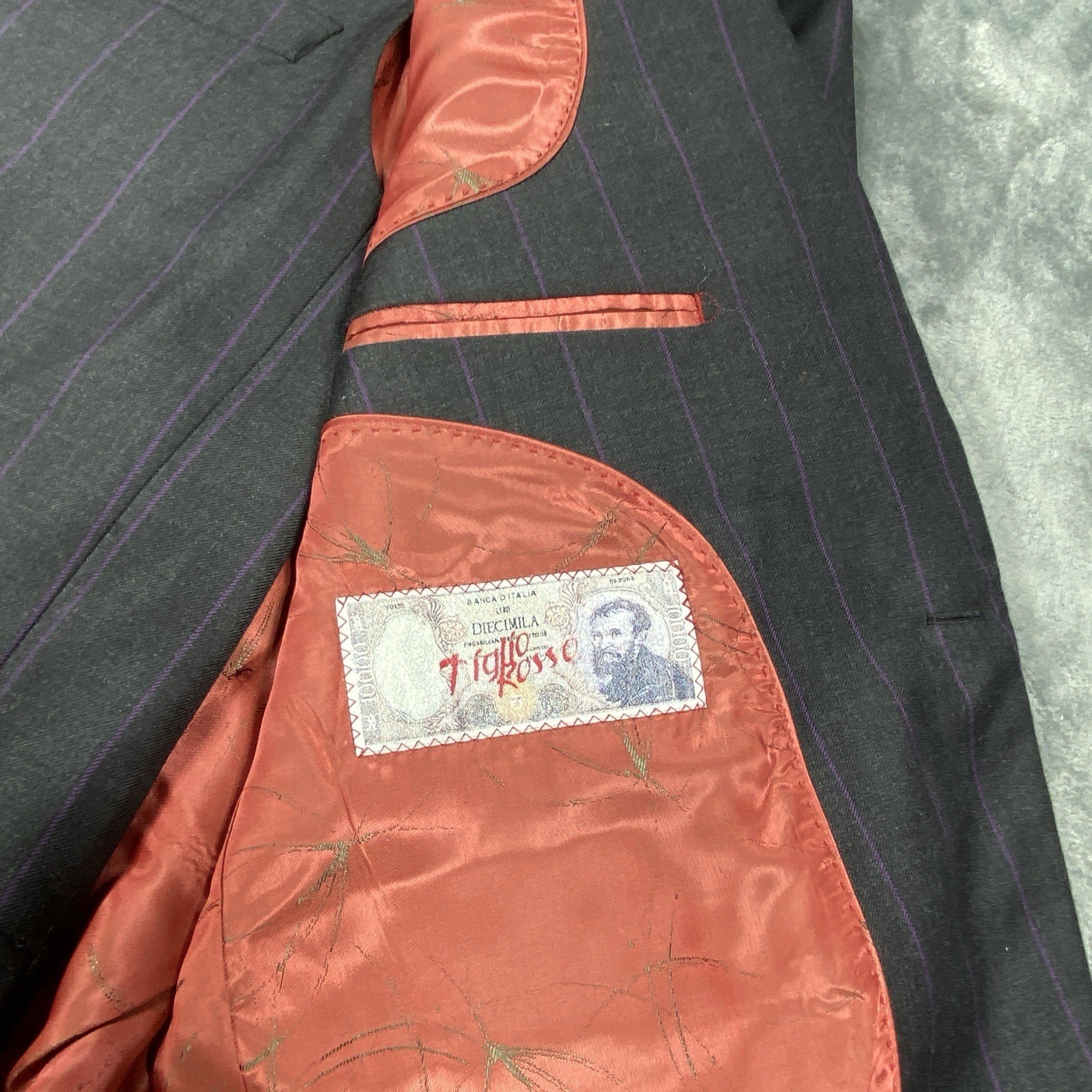 Tiglio Rosso 3 Piece Suit 36L Striped 150s Wool Blazer Vest Pleat Pants Italy