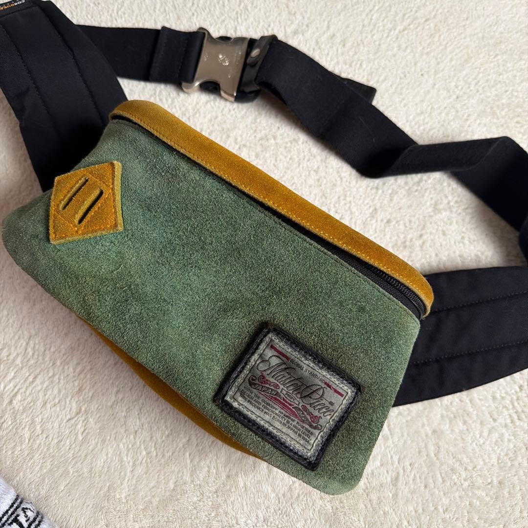 Master-Piece MSPC Suede Waist Bag Body Bag Green Yellow Vintage Japan Rare