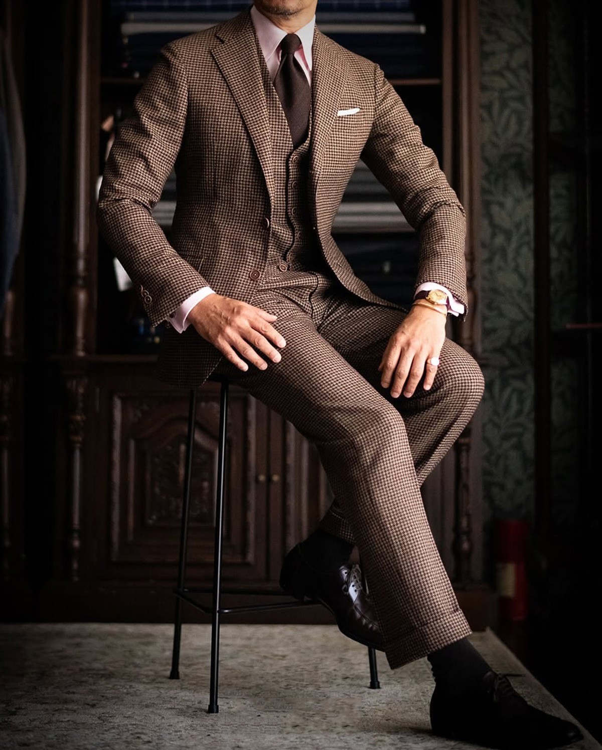Men Suits Regular Fit Formal Notch Lapel Groom Prom Houndstooth Single Breasted