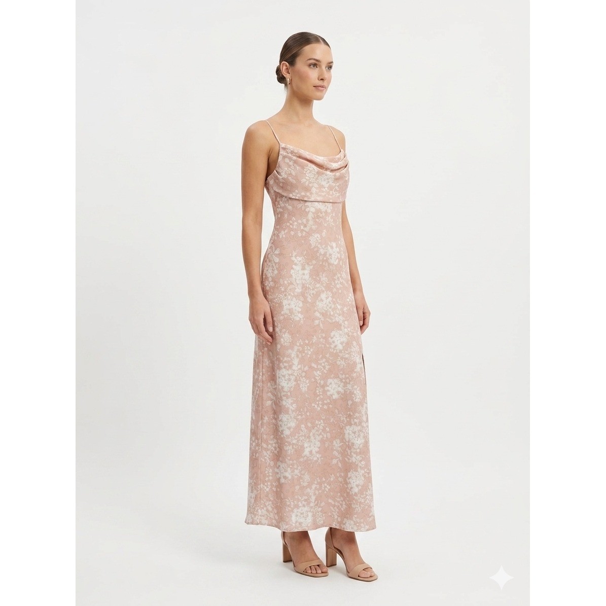 Petal + Pup Womens Pink Floral Cowl Neck Midi Dress Size 8 Adjustable Straps