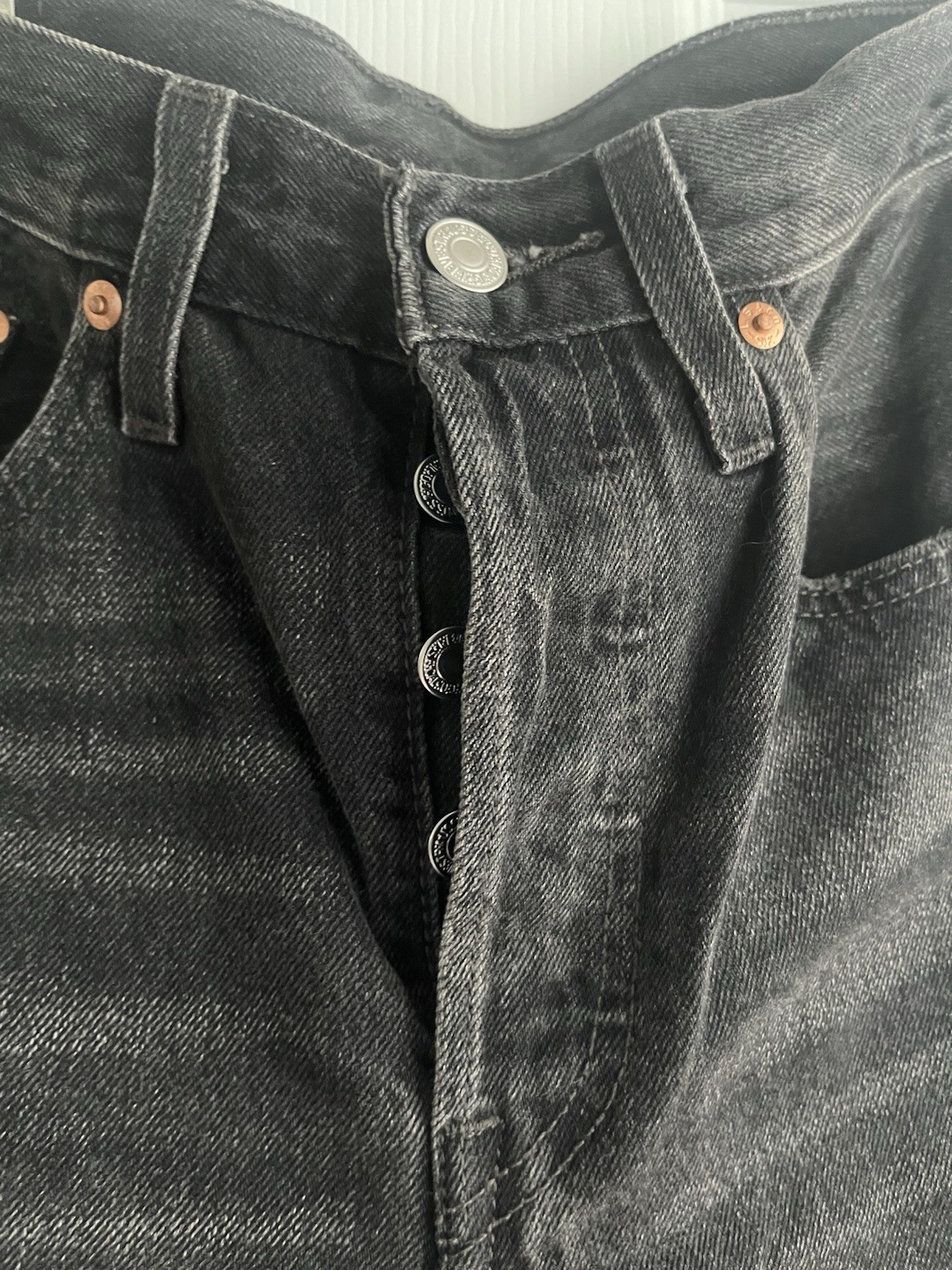 Levi’s Premium Black Denim Jeans Slim Straight Button Fly Distressed 5-Pocket