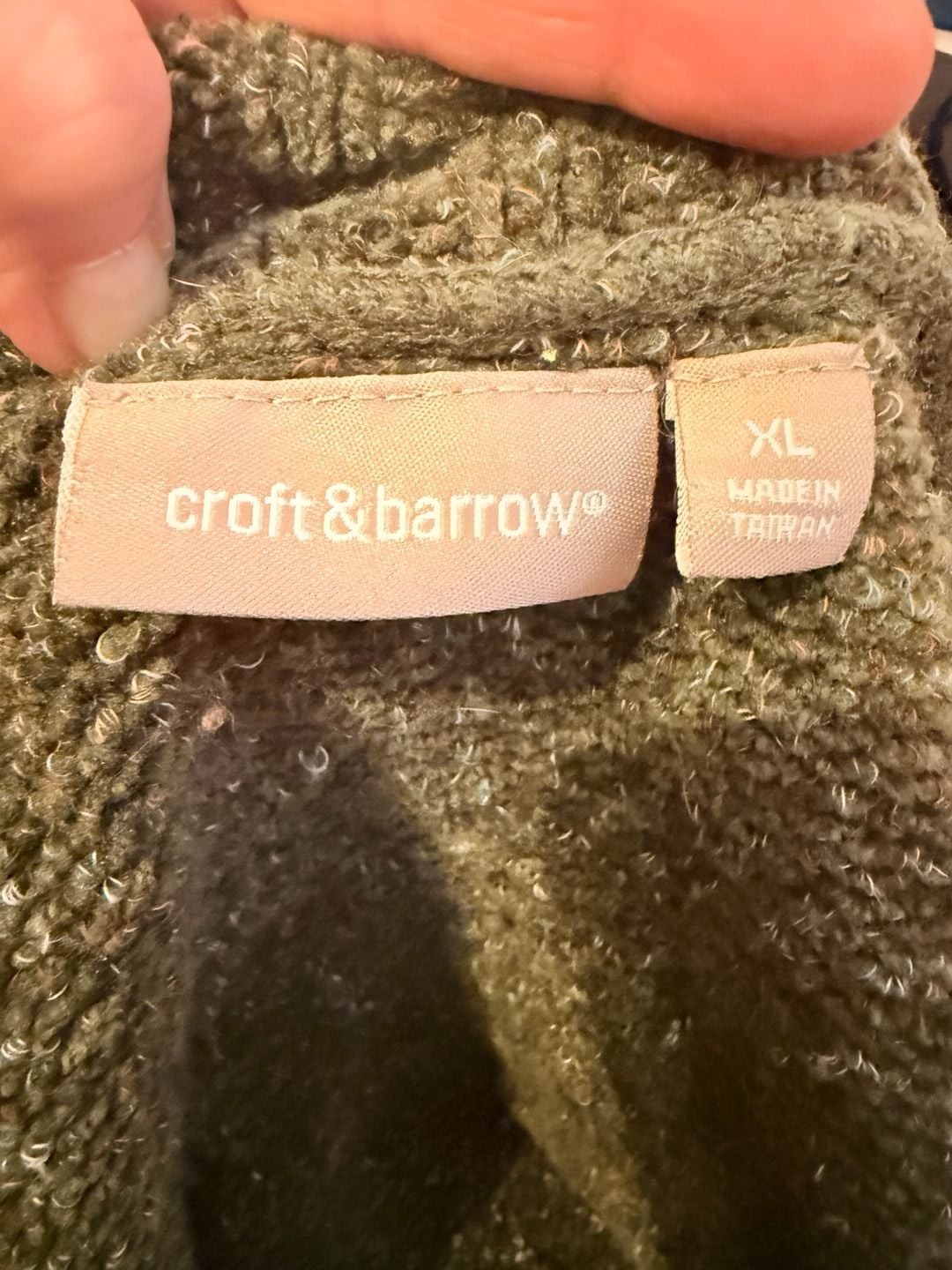 Croft & Barrow Olive Green Marled Chenille Full Zip Sweater Jacket Sweater