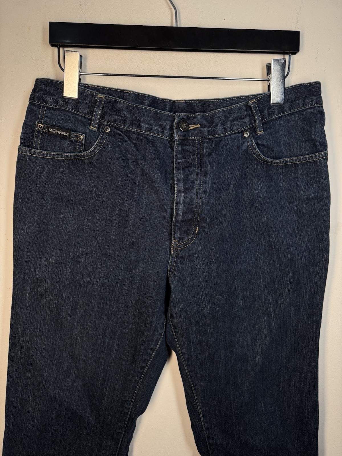 34×30 YSL Jeans Pants Big Logo Indigo Selvedge Yves Saint Laurent Y2K