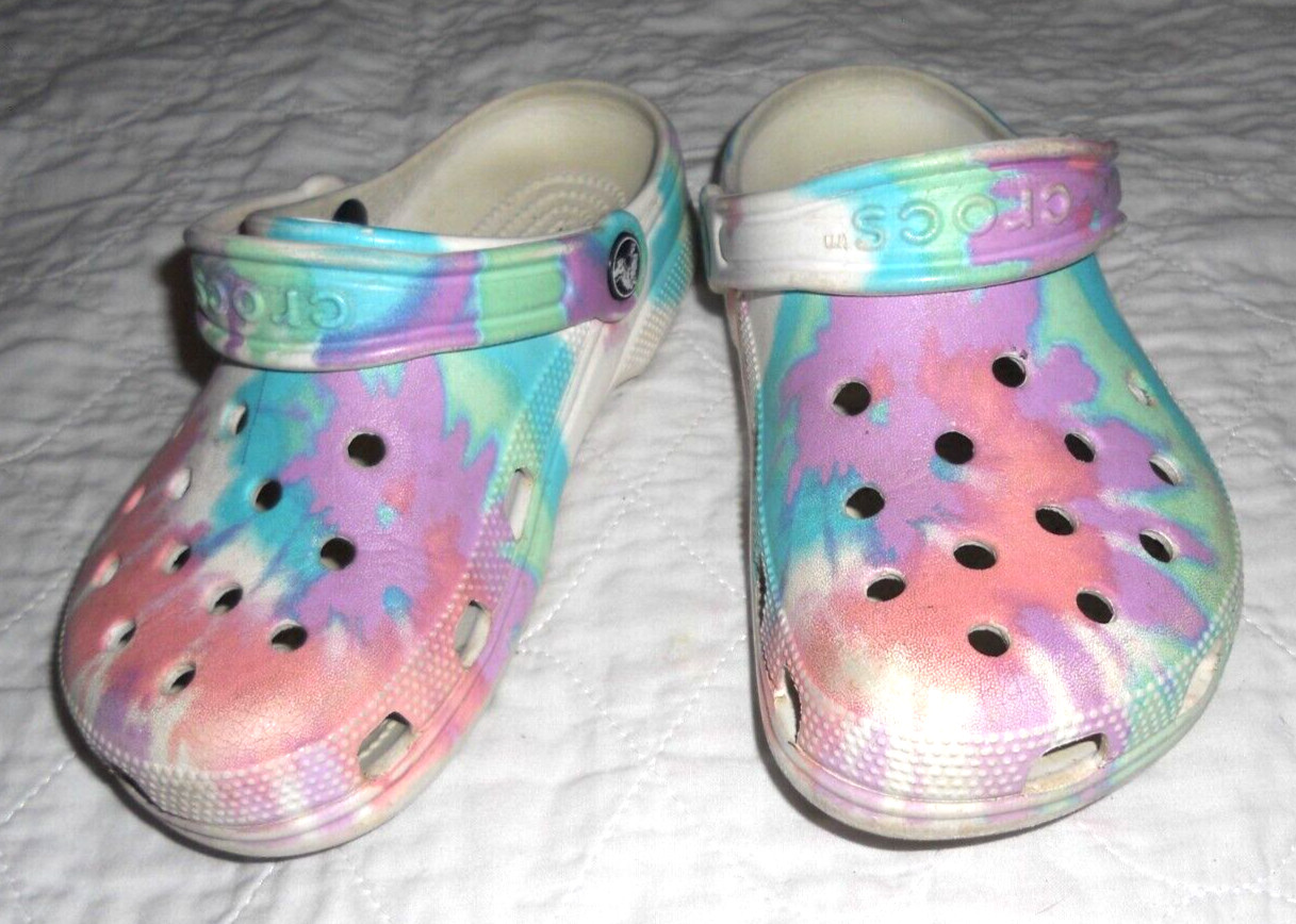 Crocs Baya Classic Tie Dye Unisex Clogs Slip On Shoes Pastel White Sz W4 M2