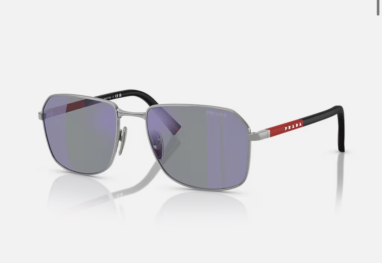 Prada Linea Rossa Square Metal Mirrored Sunglasses