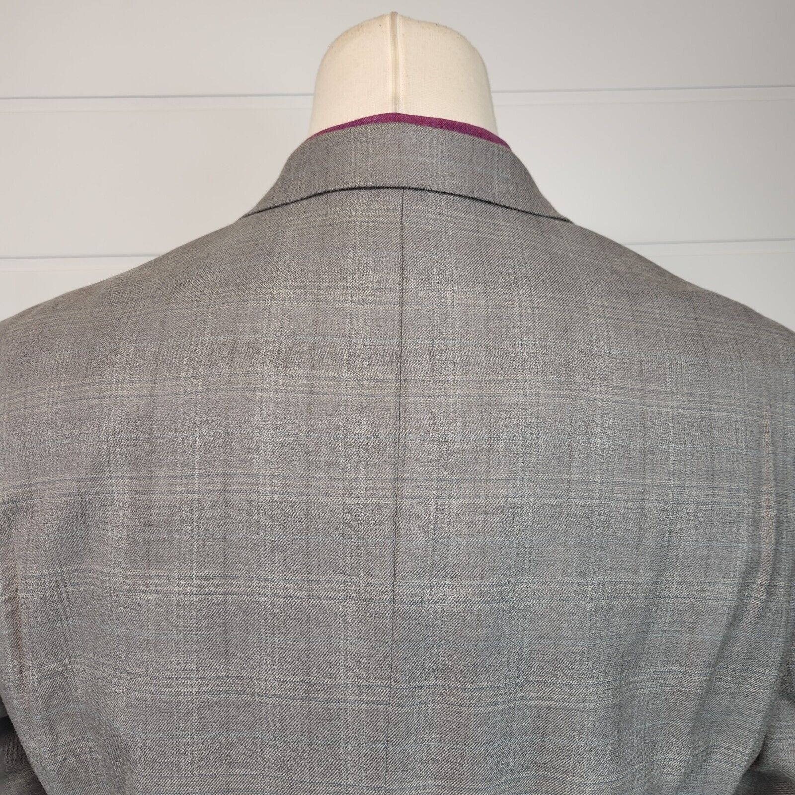 Jos A Bank Mens Two Button Blazer Signature Coll Grey Glen Check Silk Blend 46R