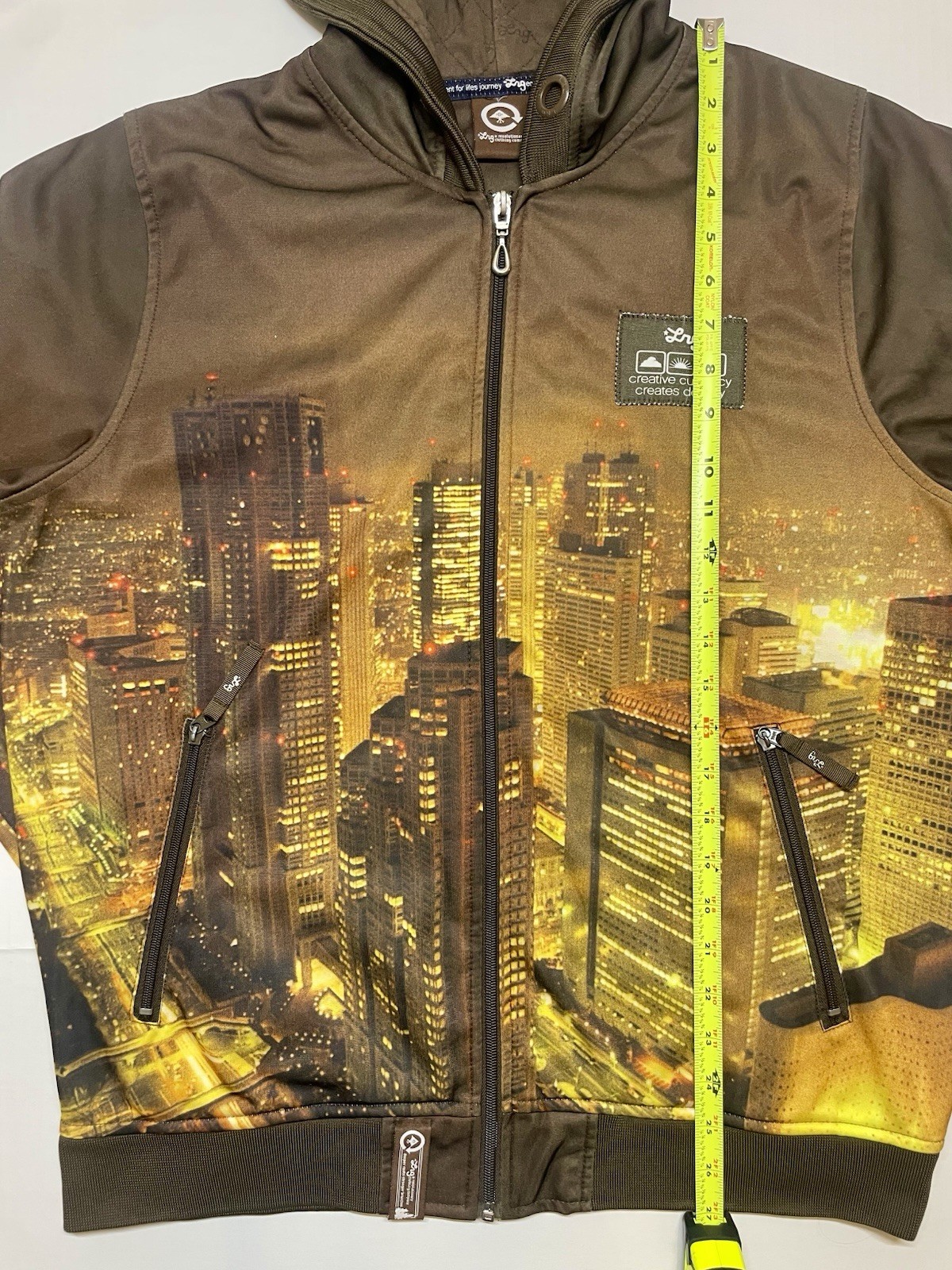 Vtg 2007 LRG Tokyo Skyline All Over Print Zip Hoodie Mens Medium Y2K Streetwear