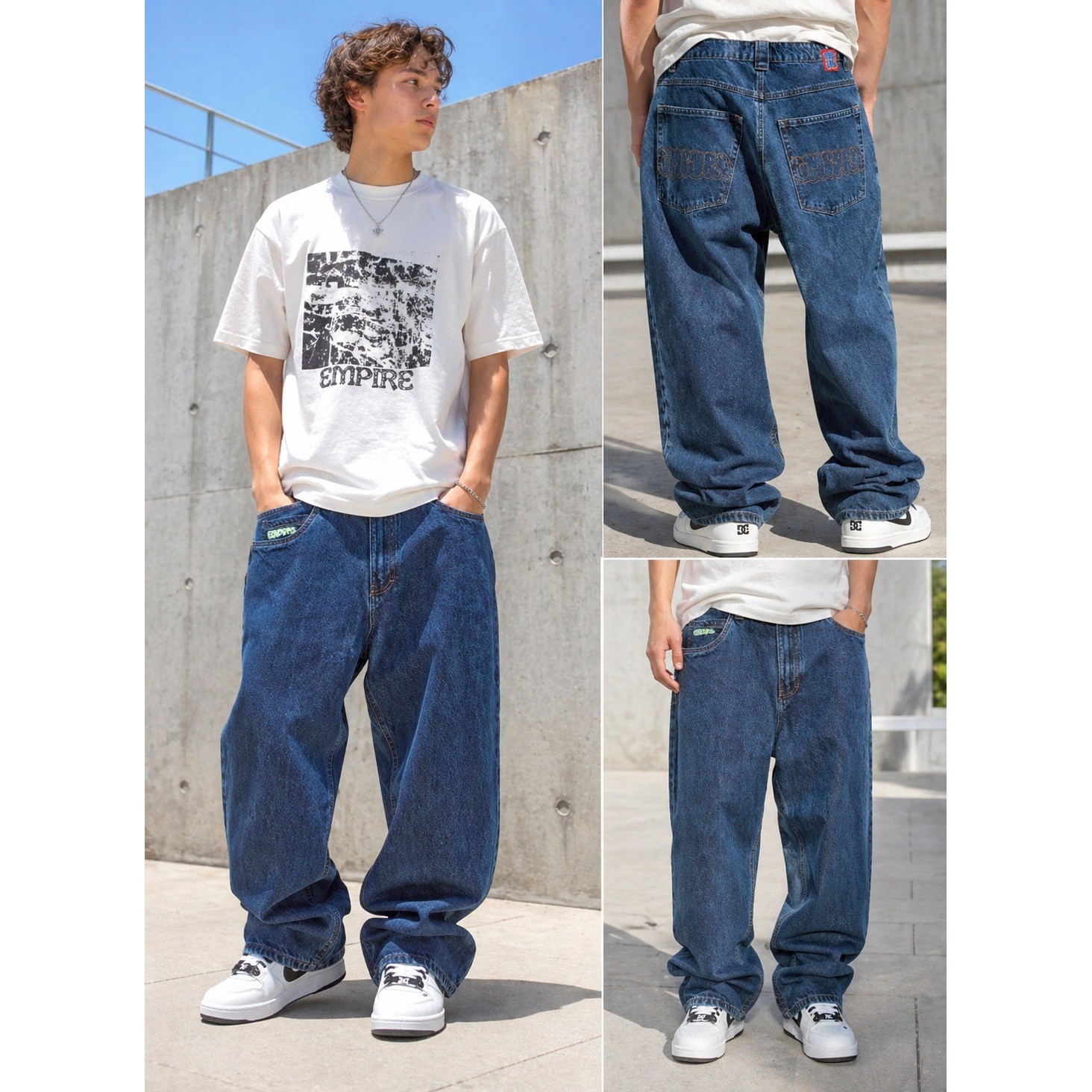 Empyre Baggy Skate Jeans Mens 32 Blue Denim Relaxed Fit Y2K Grunge Skatecore