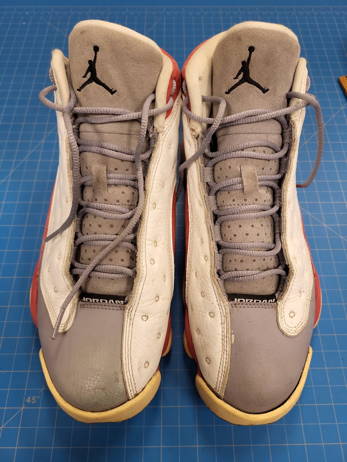 Nike Air Jordan 13 Retro Grey Toe 2014 White Team Red Flint Grey 414571-126 Size