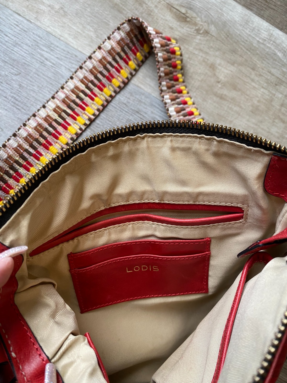 Lodis Red Leather Crossbody Messenger Bag Woven Guitar Strap Handbag Boho Rocker