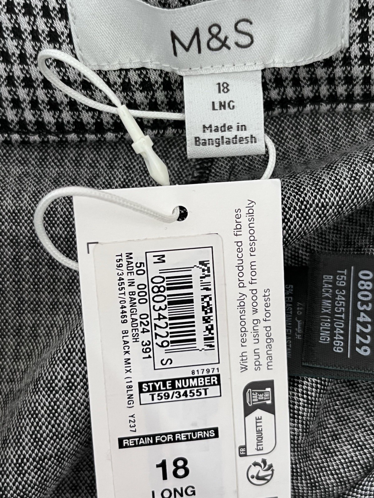 M&S Ladies Trousers Size 18 Houndstooth Pull On Elasticated Waist W37 L28 BNWT
