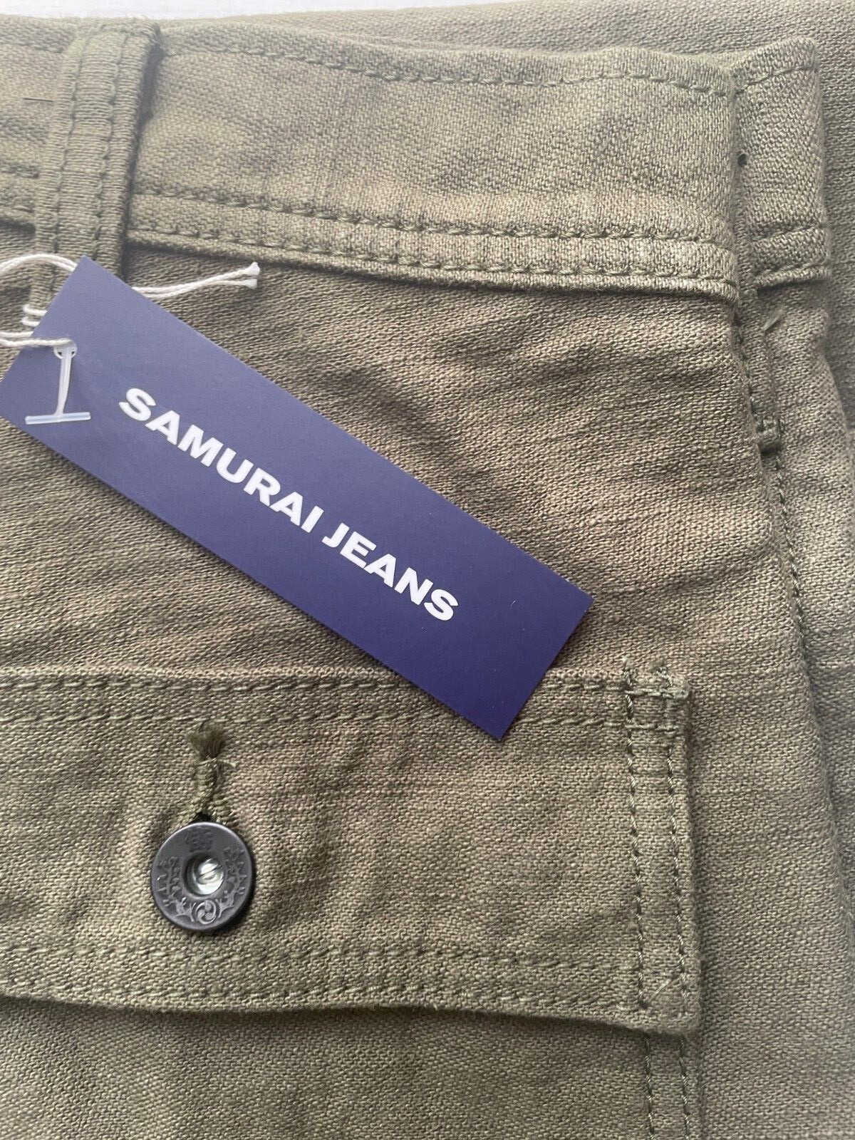 SAMURAI JEANS SJ52BP 15oz HEAVY BACK SATIN BAKER PANTS Olive One-washed