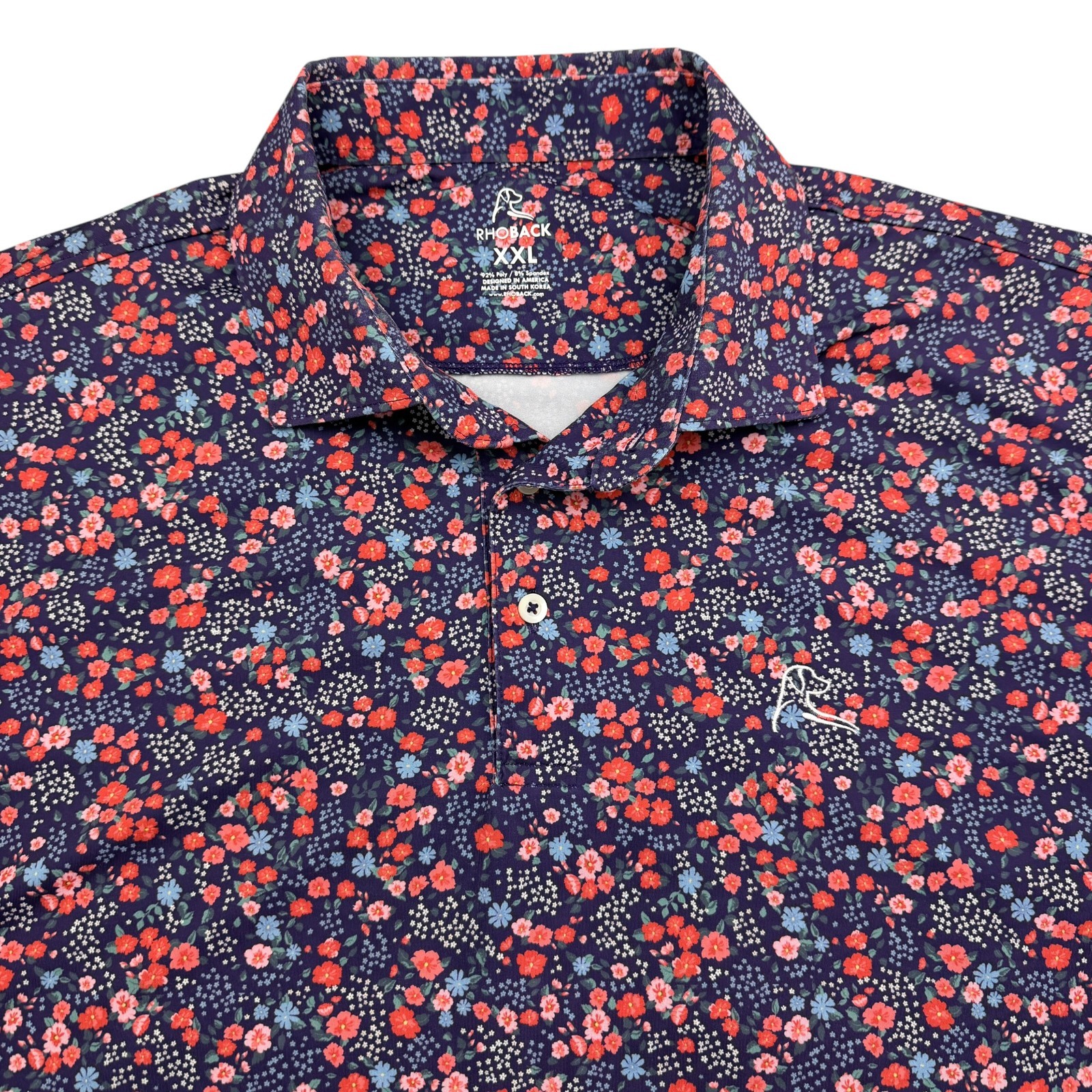 Rhoback Polo Shirt Mens 2XL Purple Floral The Garden Azalea Stretch Golf