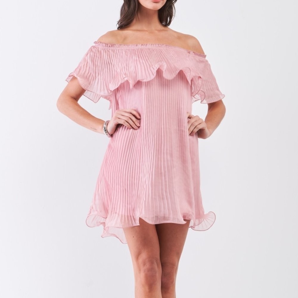 Pre-Owned Sugarlips Pink Pleated Off-Shoulder Size M Blouse Dress Sugar Lips