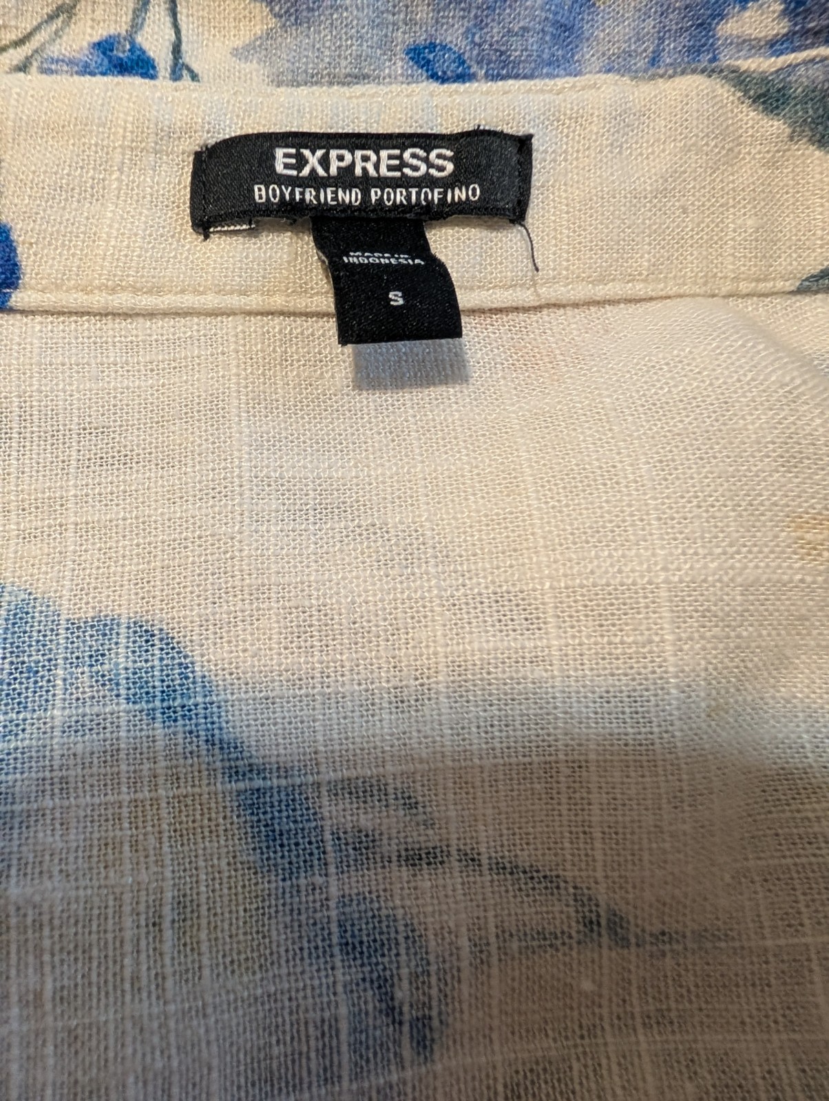 Express Boyfriend Portofino Floral Linen-Blend Button-Down Shirt Size S