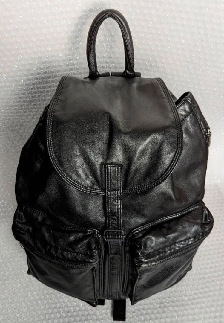 PORTER Tanker Leather Backpack Black Nylon Lined Zip Military Men Japan 43cm
