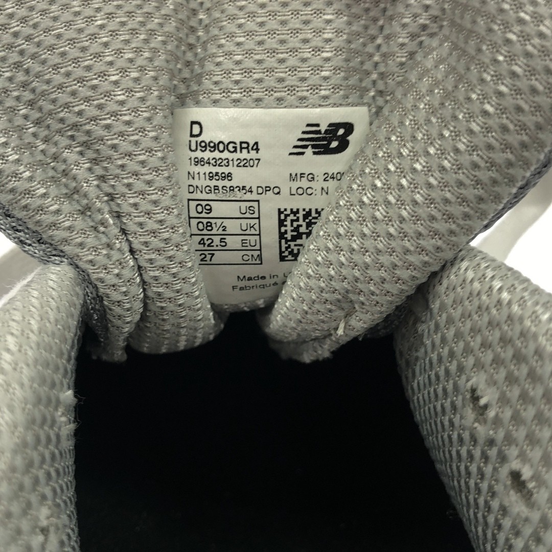 NEW BALANCE ニューバランス Sneakers U990GR4 Gray 27cm (10.63 in) Used MESC-0