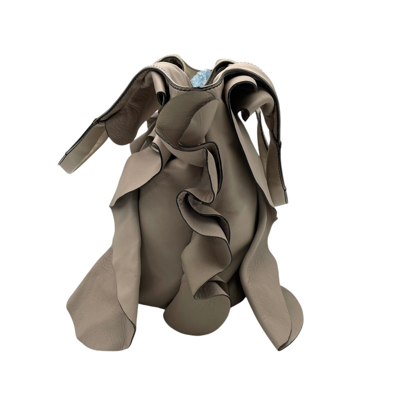 Authentic VALENTINO GARAVANI Ruffle Hobo Bag Handbag Leather Gray Women