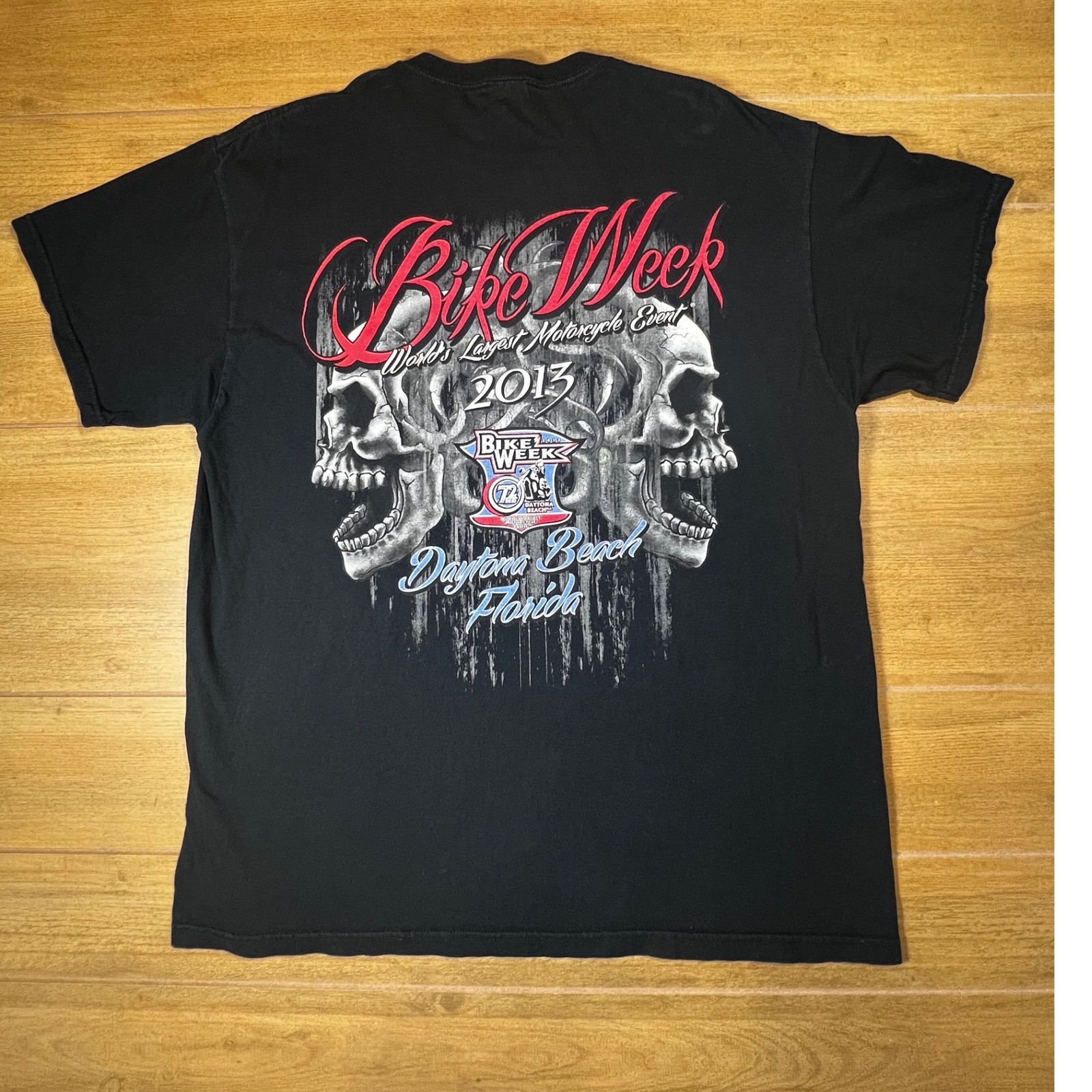 VTG Fruit of the Loom XL Black Bike Week Daytona Beach 2013 Skull T Shirt