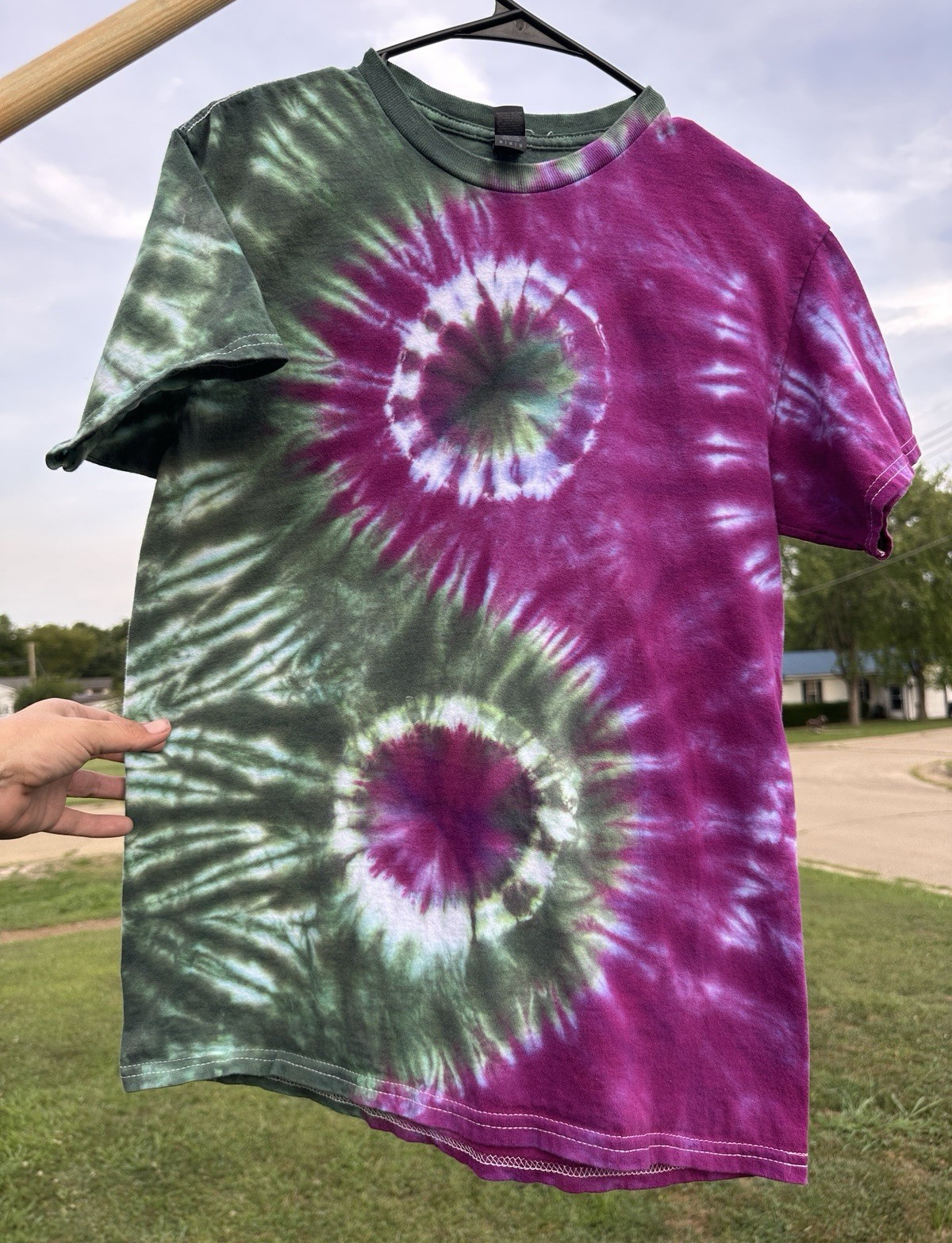 Yin Yang Unisex Adult M Purple Green White Tie-Dye Cotton Crew Neck Short Sleeve