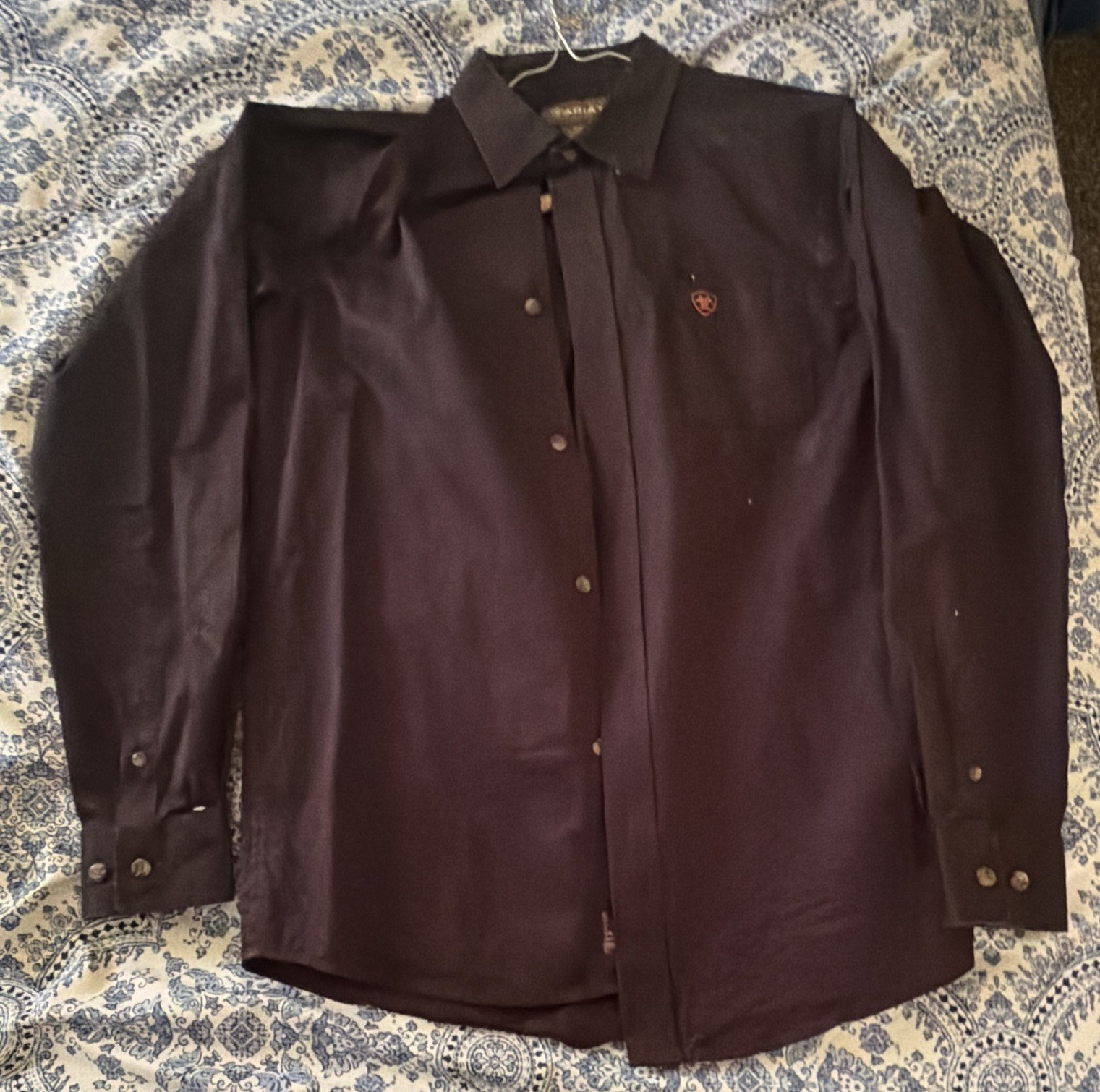 Ariat Boys L/G (14-16) Long Sleeve Button-Up Solid Black Collared Shirt
