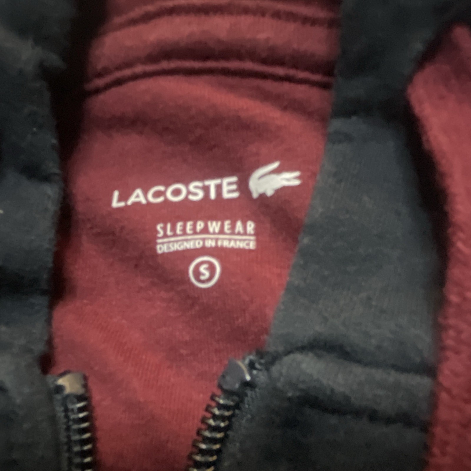 Lacoste Men’s Black/Burgundy Solid Full Zip Hooded Hoodie Sweatshirt, Size S