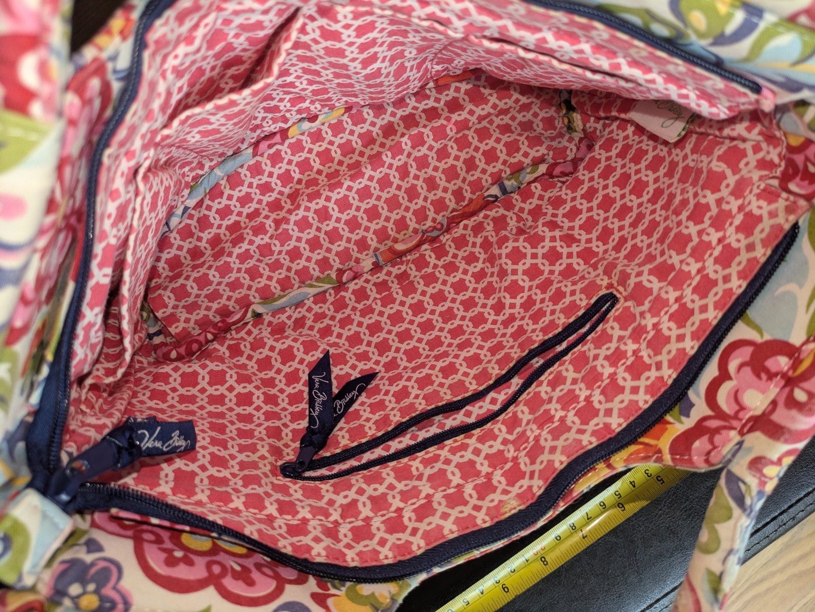 Vera Bradley Floral Quilted Satchel Top Handle Zip Bag, Lined, Pockets