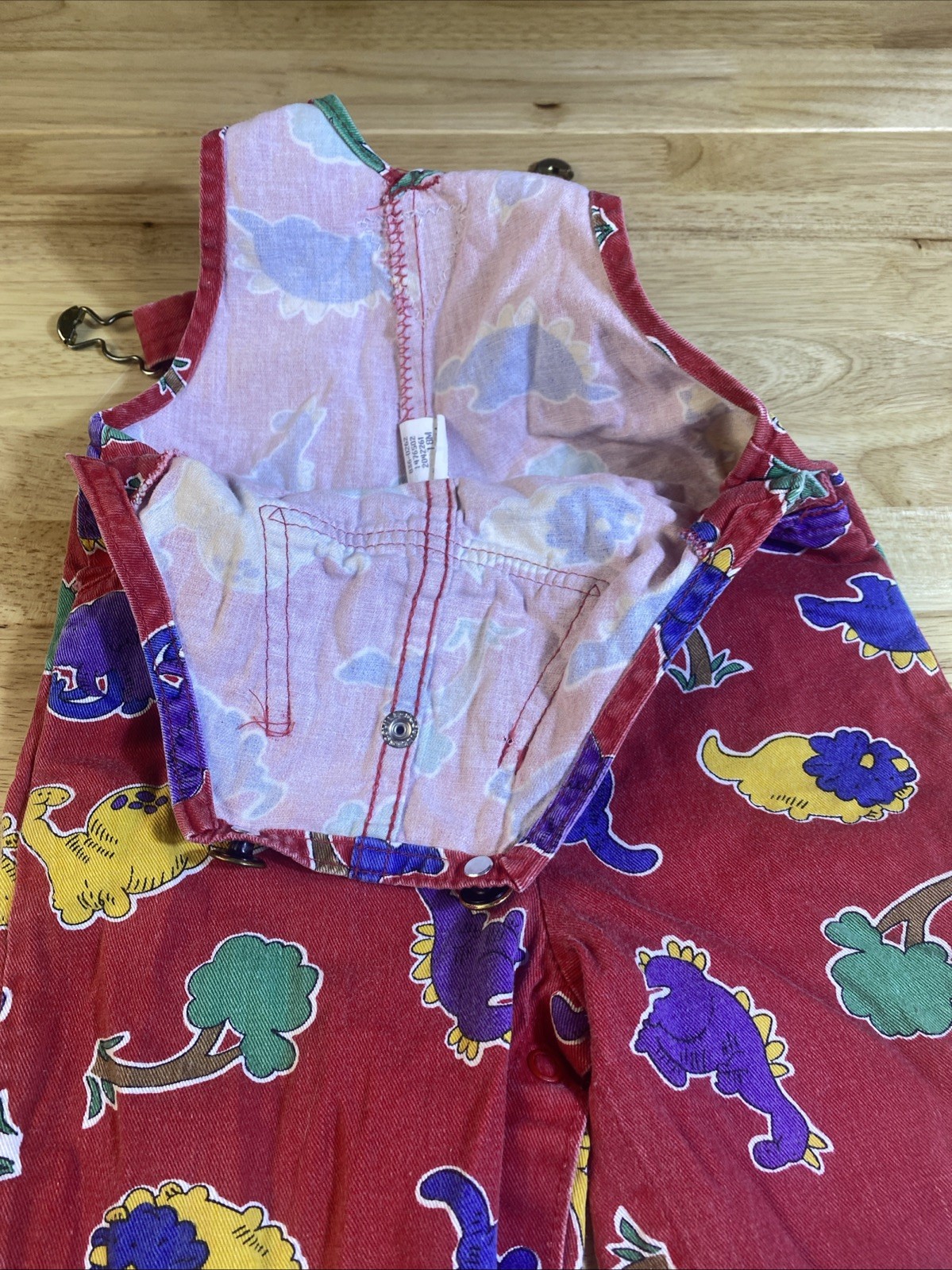 VTG Oshkosh B’Gosh Vestback Red Dinosaur Overalls SZ 18M Paper Tag USA