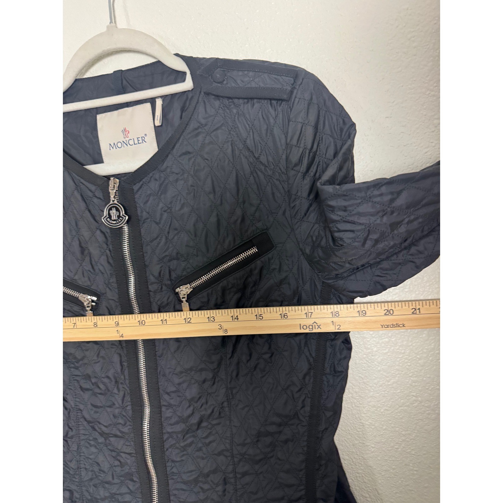 Moncler Yolene Quilted Jacket Black Nylon Zip Up Coat Womens Size XL