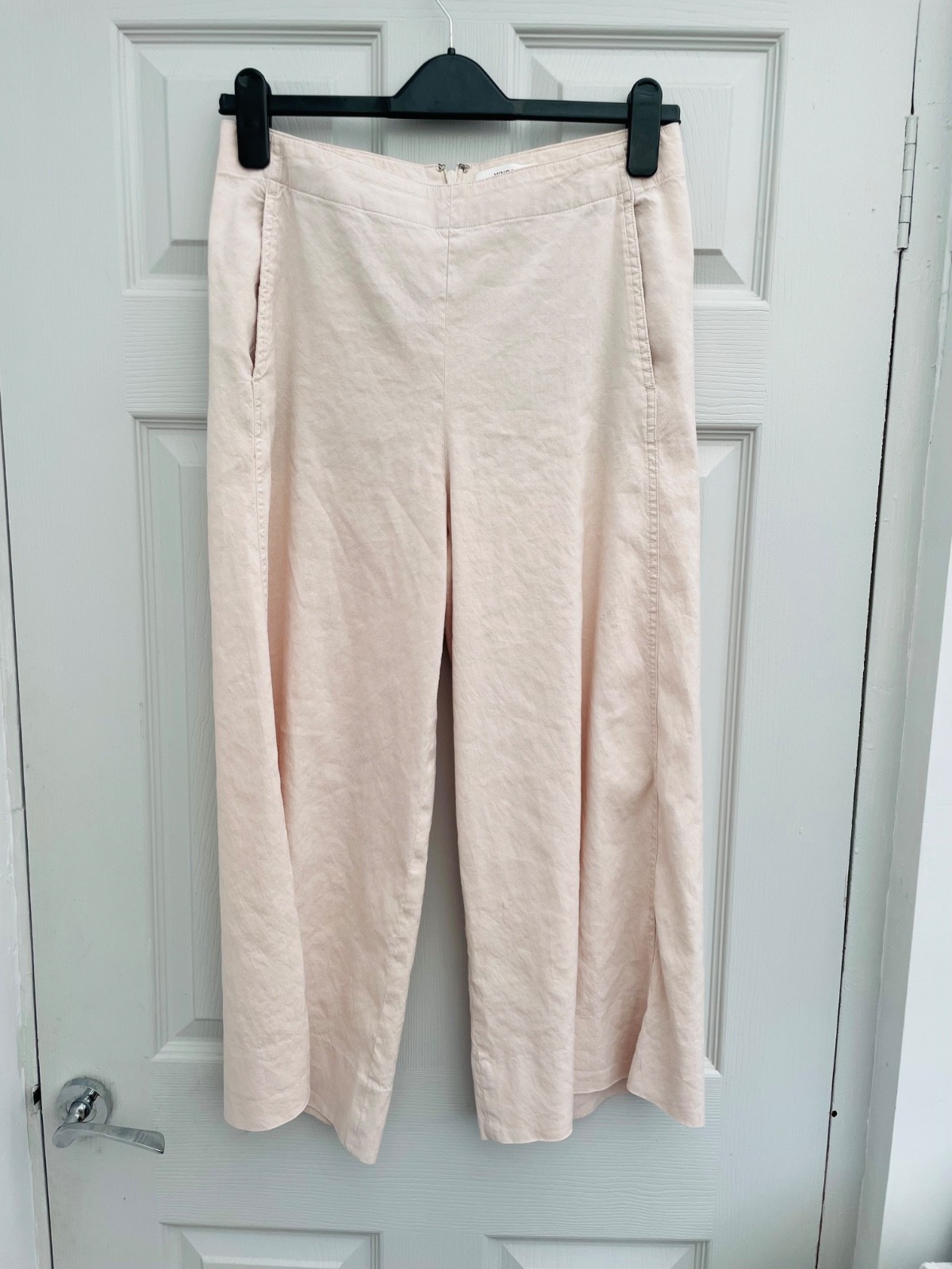 VINCE Pale Nude Pink 58% Linen Wide Leg Cropped Trousers Sz 10 29W 23L Exc Cond