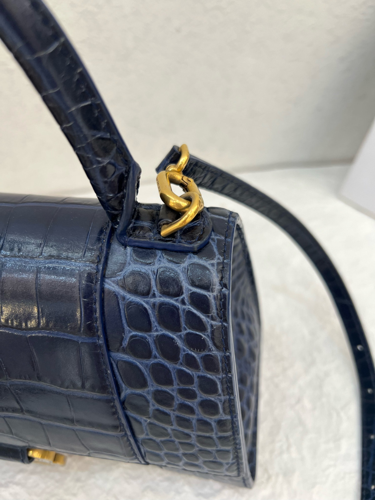 Authentic Balenciaga Hourglass Top Handle Bag S Crocodile-embossed Leather Top