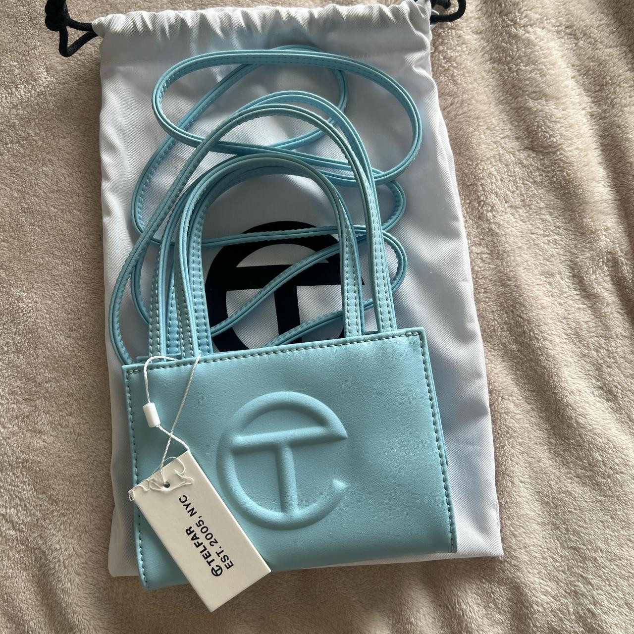Telfar Small Shopping Tote Bag Light Blue Vegan Leather Crossbody