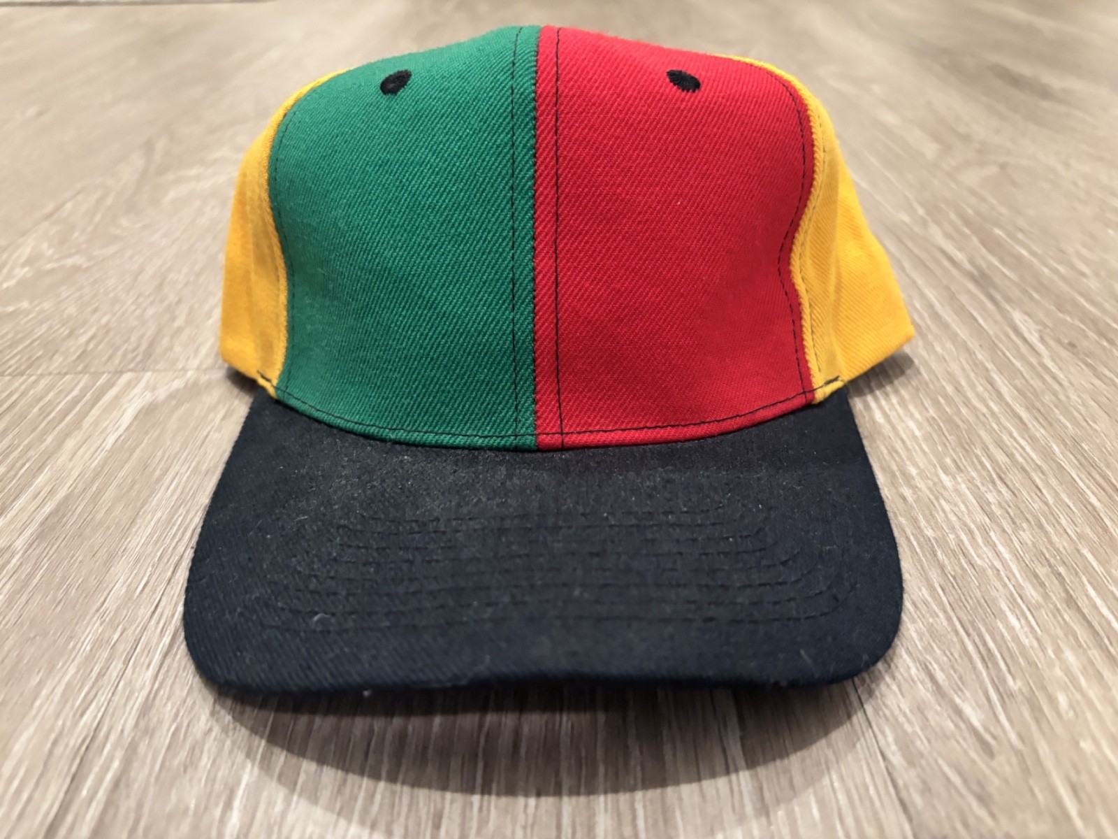 Vintage 1990s Colorbock Rasta Snapback Hat Blank Malcom X wool acrylic korea