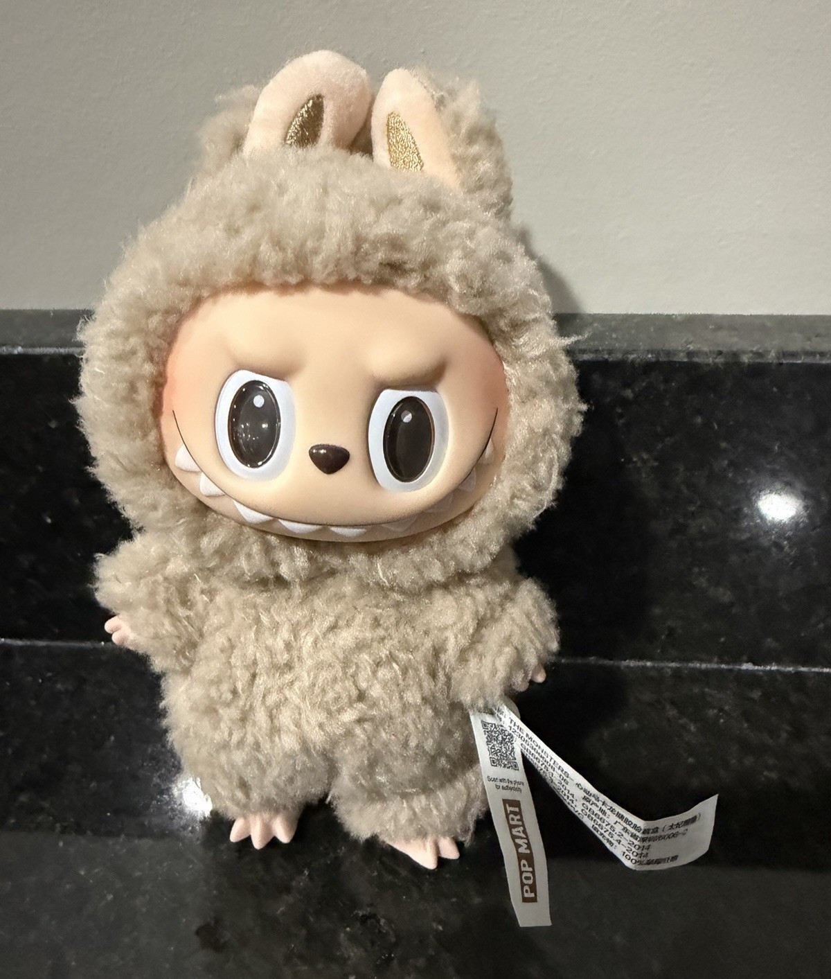 POP MART The Monsters Gray Beige Plush Character Key Chain Keyring