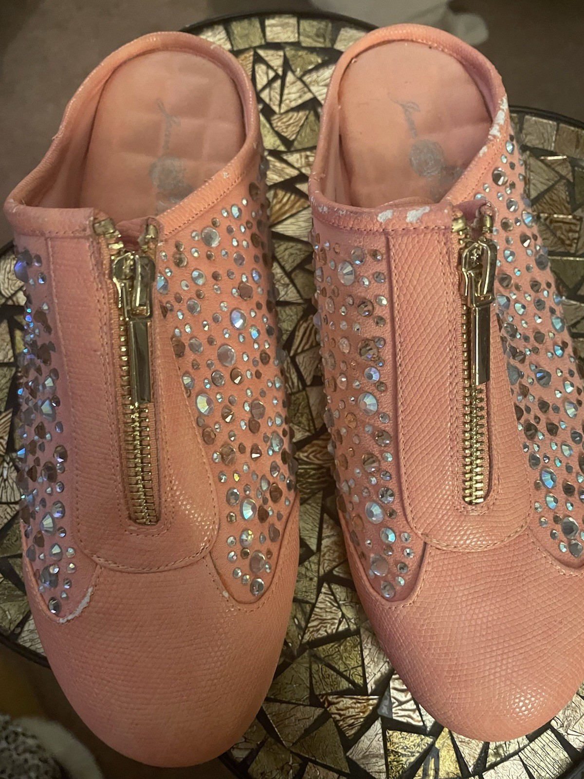 Rothy’s Women’s Pink Rhinestone Zip Slip-On Flats Sz 7 Round Toe
