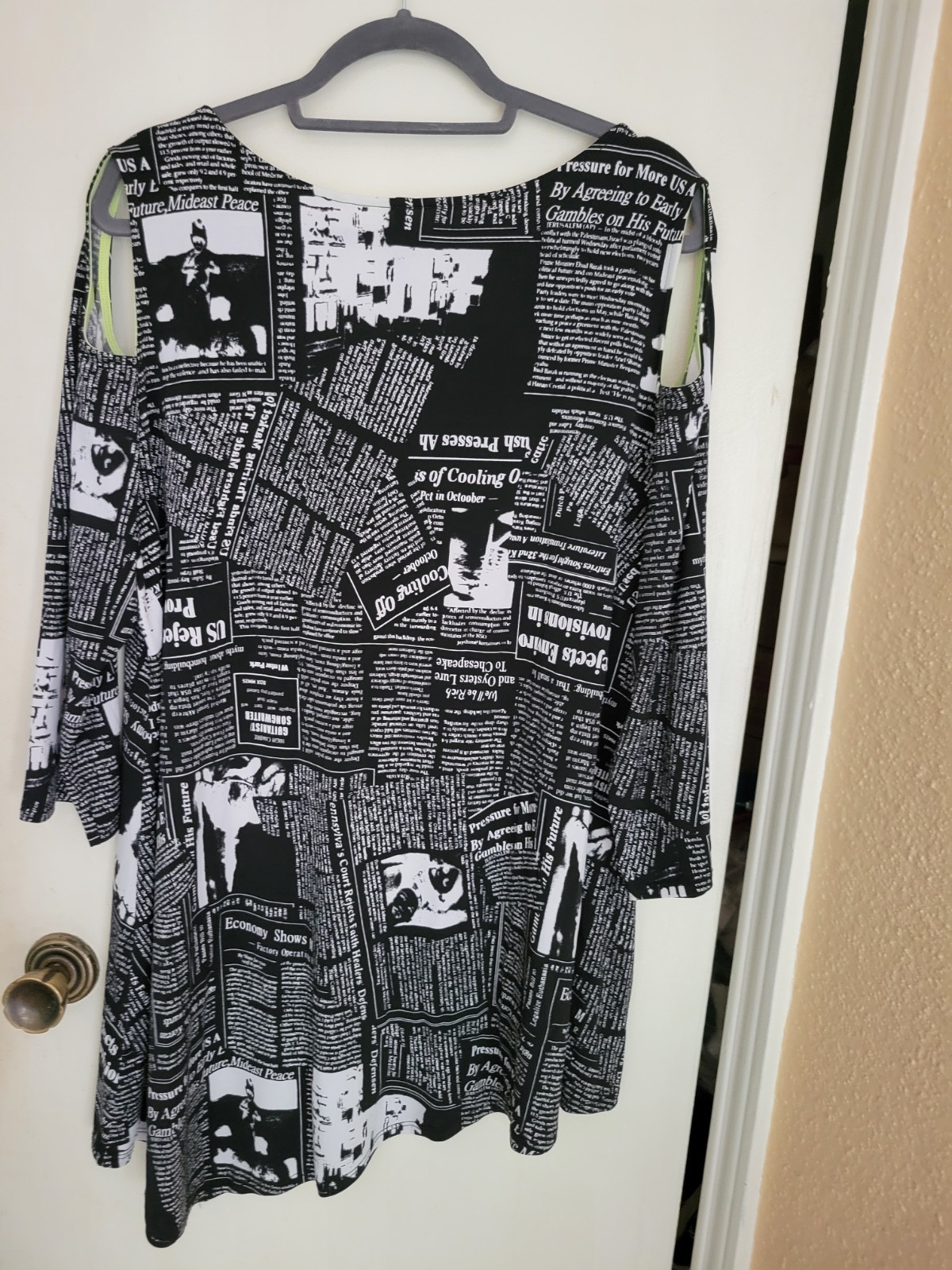 IC by Connie K XXL (2XL) Tunic Black/White Writing Women 3/4 Sleeve Made in USA