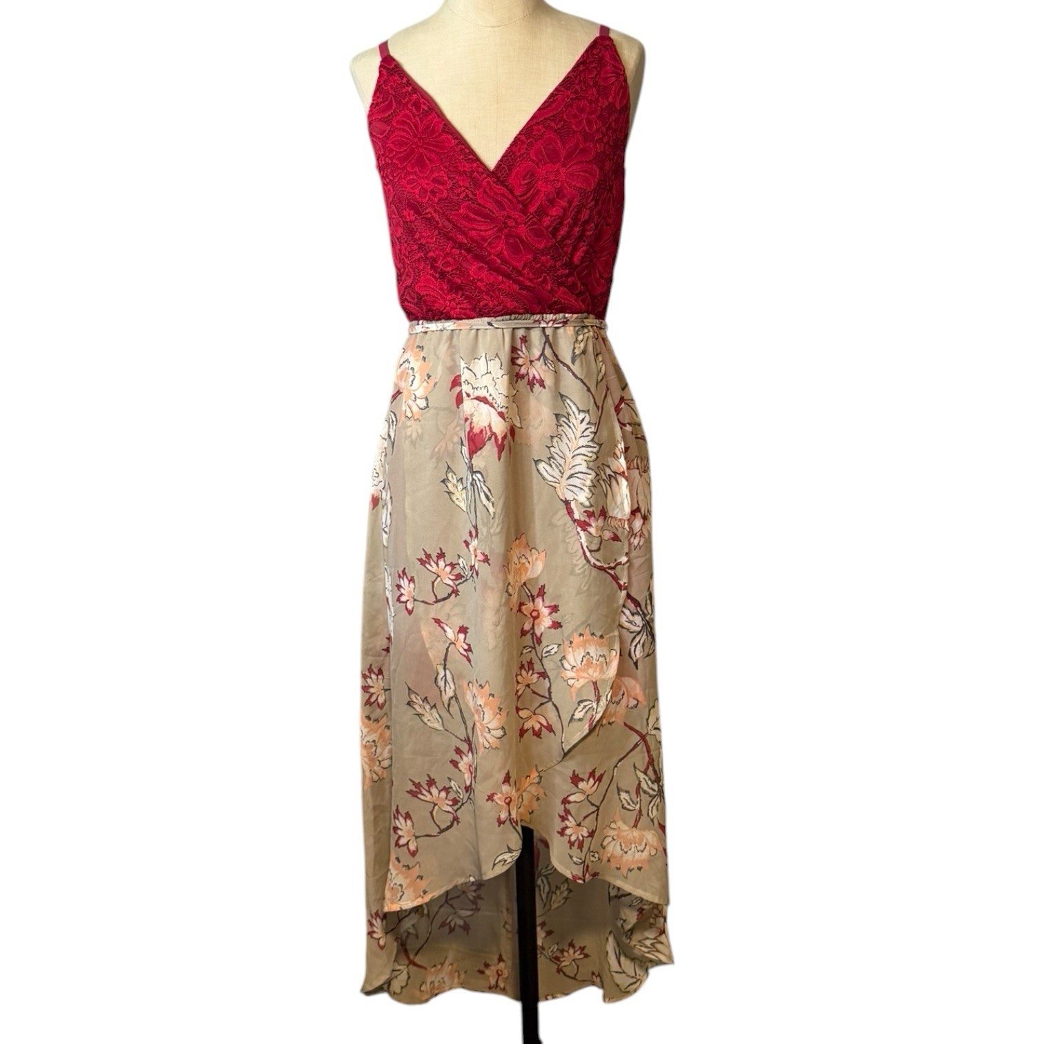 Kismet Womens Small Floral High Low Dress Lace Bodice Sleeveless NWT