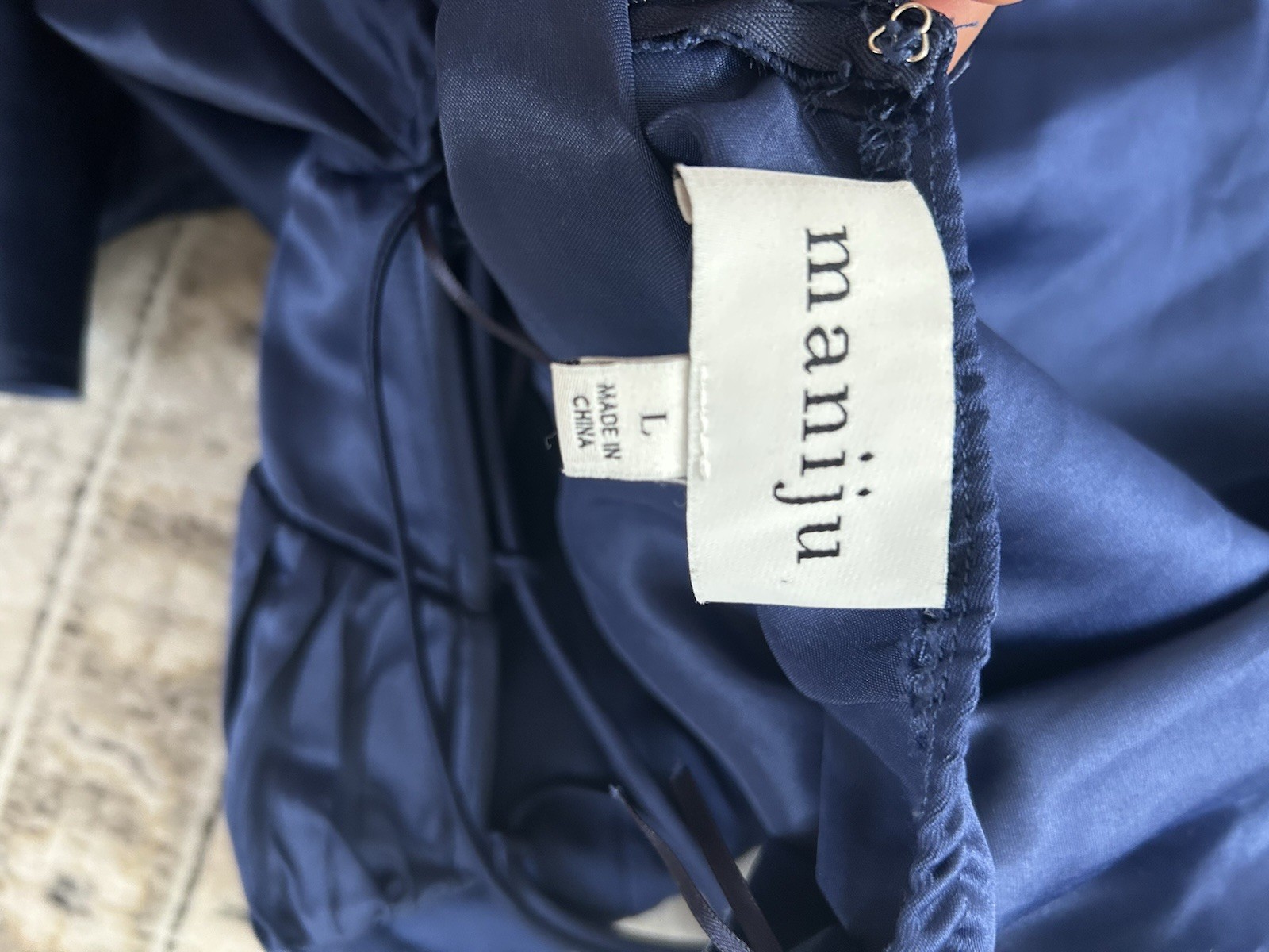 MANIJU Elegant Navy Spaghetti-Strap Maxi Dress with High Side Slit SIZE L