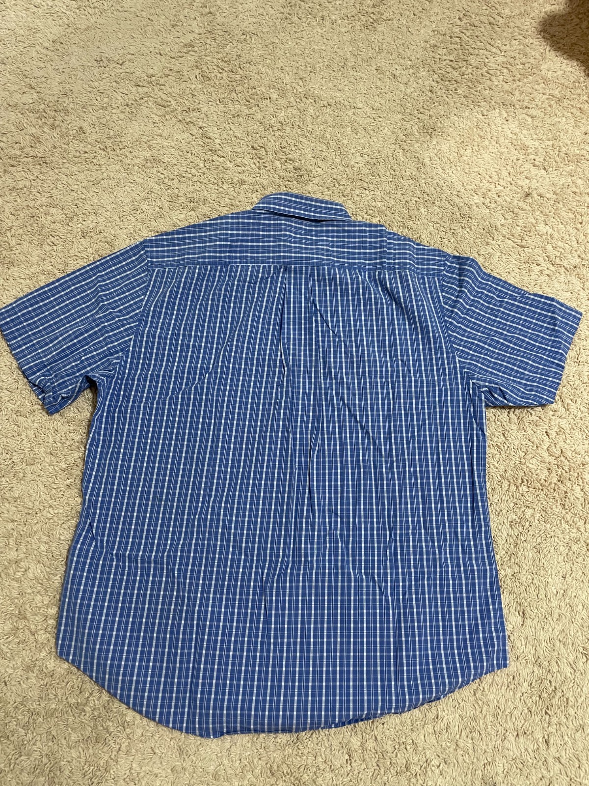 Hathaway Shirt Men’s L Short Sleeve Button Down Blue Plaid Pocket Cotton
