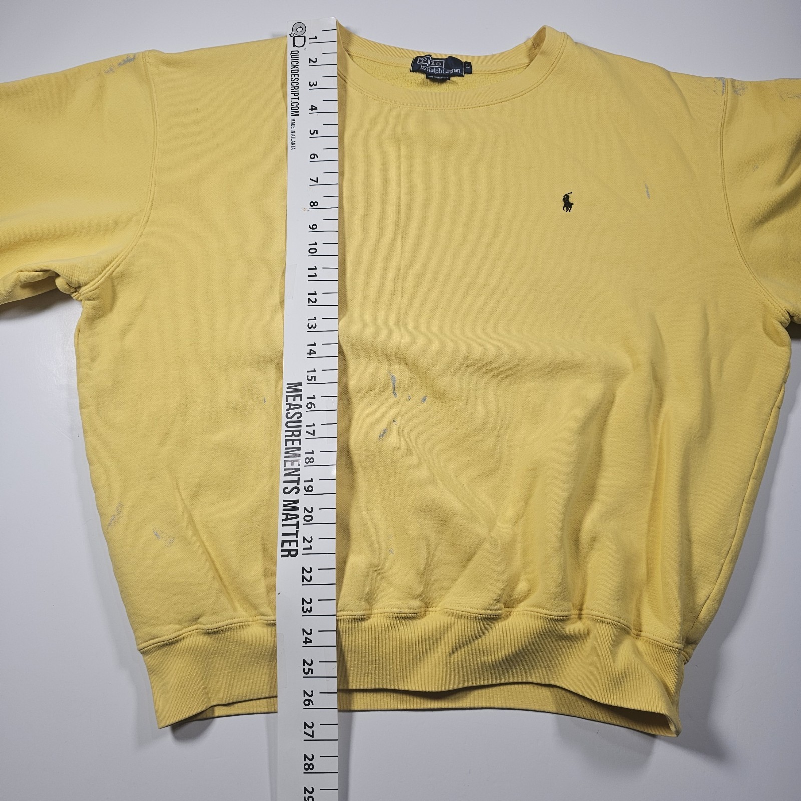 Vintage Polo Ralph Lauren Crewneck Sweatshirt Yellow Paint Splat Men’s Large 90s
